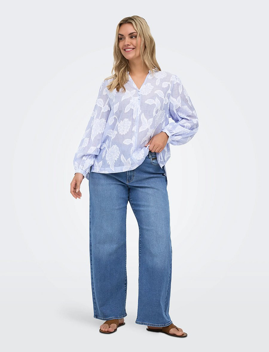 ONLY Carmakoma - CARTORRA L/S V-NECK STRIPE TOP WVN - palaidinės ilgomis rankovėmis - cashmere blue - 4