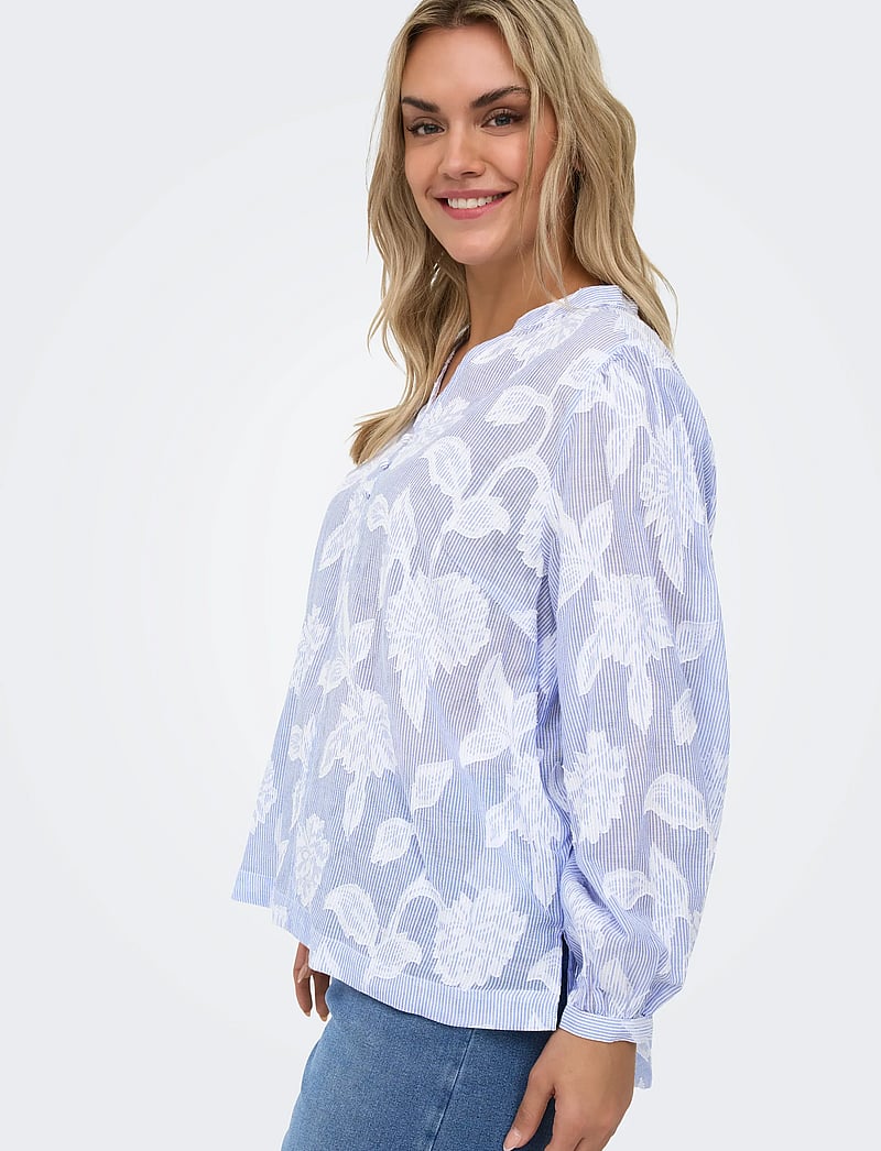 ONLY Carmakoma - CARTORRA L/S V-NECK STRIPE TOP WVN - long sleeved blouses - cashmere blue - 5