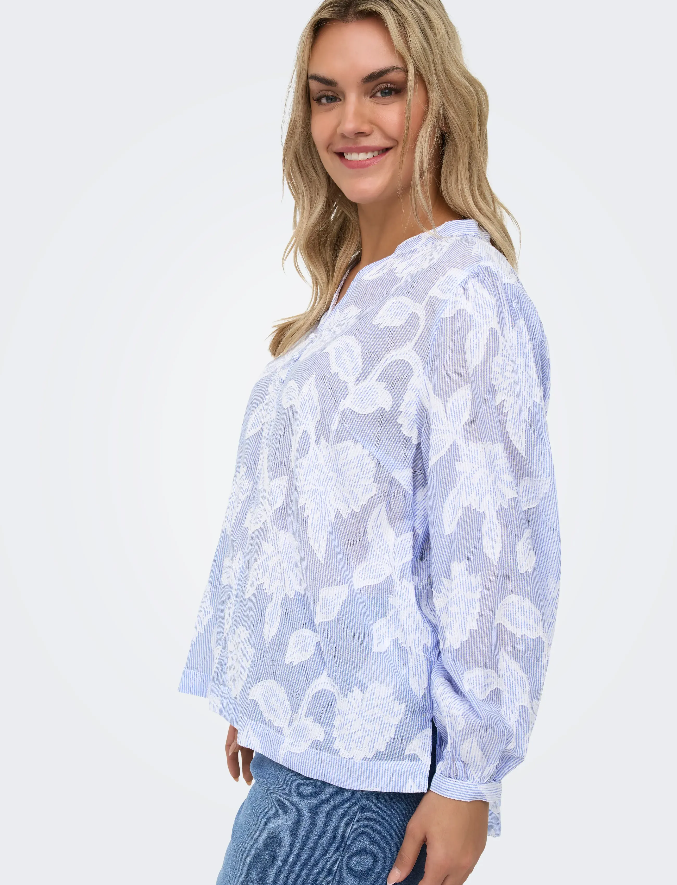 ONLY Carmakoma - CARTORRA L/S V-NECK STRIPE TOP WVN - palaidinės ilgomis rankovėmis - cashmere blue - 5