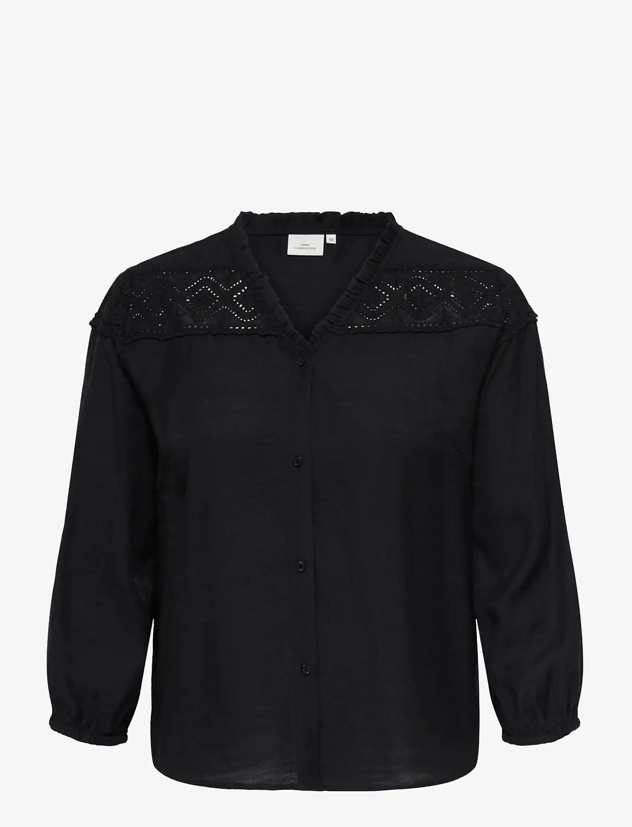 ONLY Carmakoma - CARSIMME 3/4 V-NECK SHIRT WVN - langärmlige blusen - black - 1