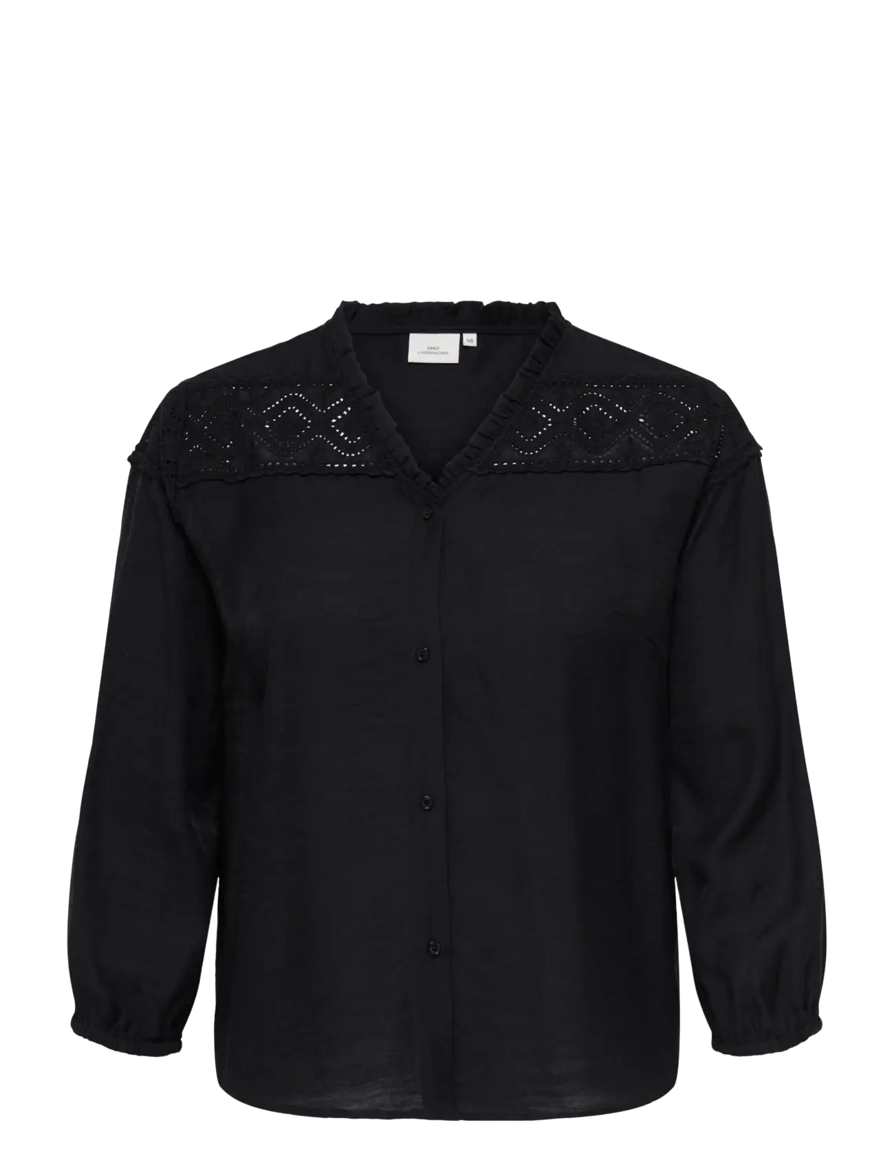 ONLY Carmakoma CARSIMME 3/4 V-NECK SHIRT WVN - Lielie izmēri - BLACK / black