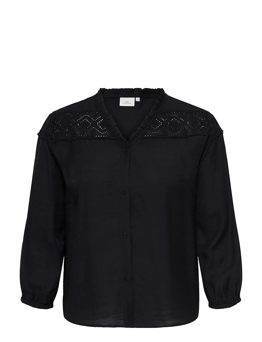 ONLY Carmakoma - CARSIMME 3/4 V-NECK SHIRT WVN - langærmede bluser - black - 1
