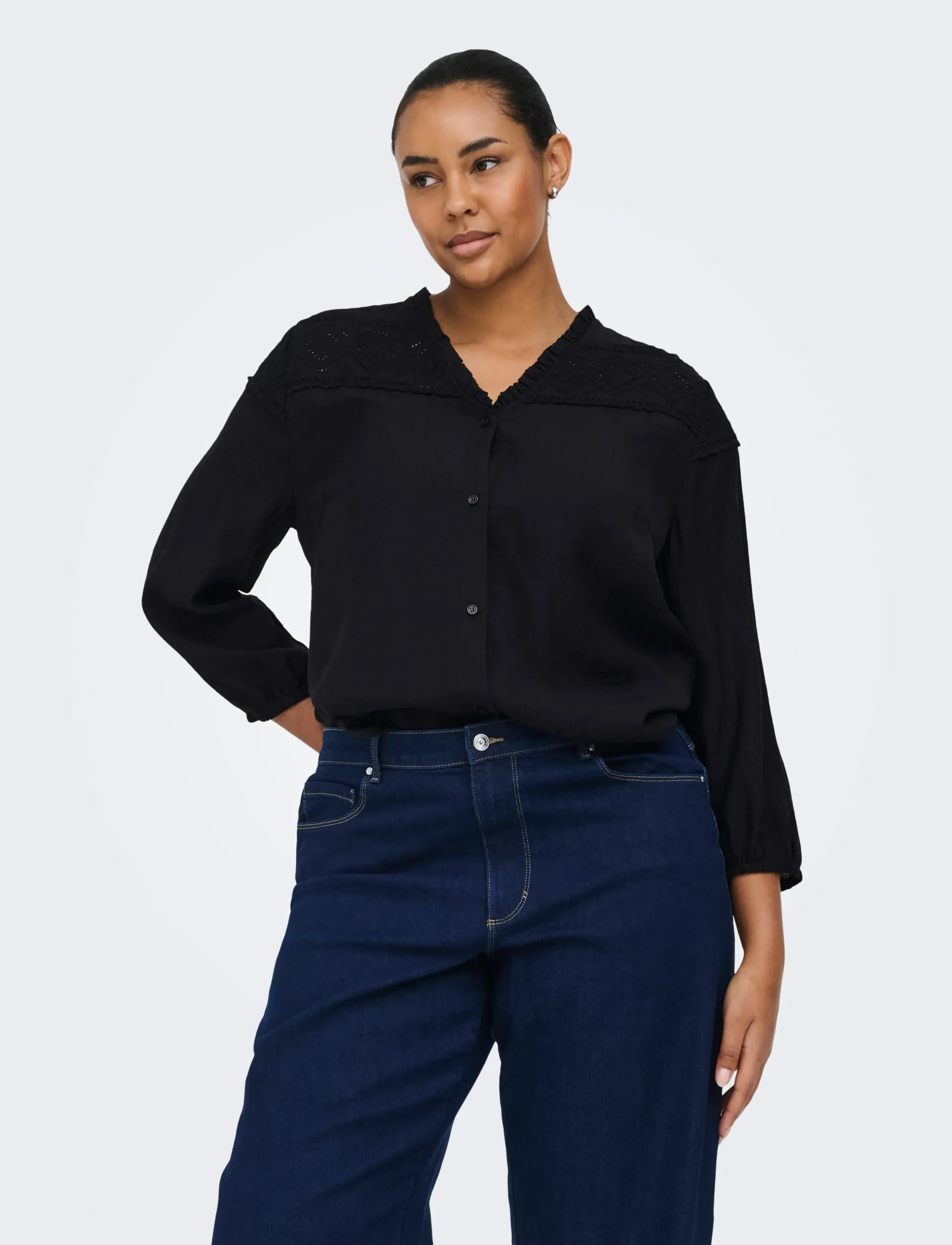 ONLY Carmakoma Carsimme 3/4 V-Neck Shirt Wvn, 46, Blouses, Schwarz - Short-sleeved, Frauen