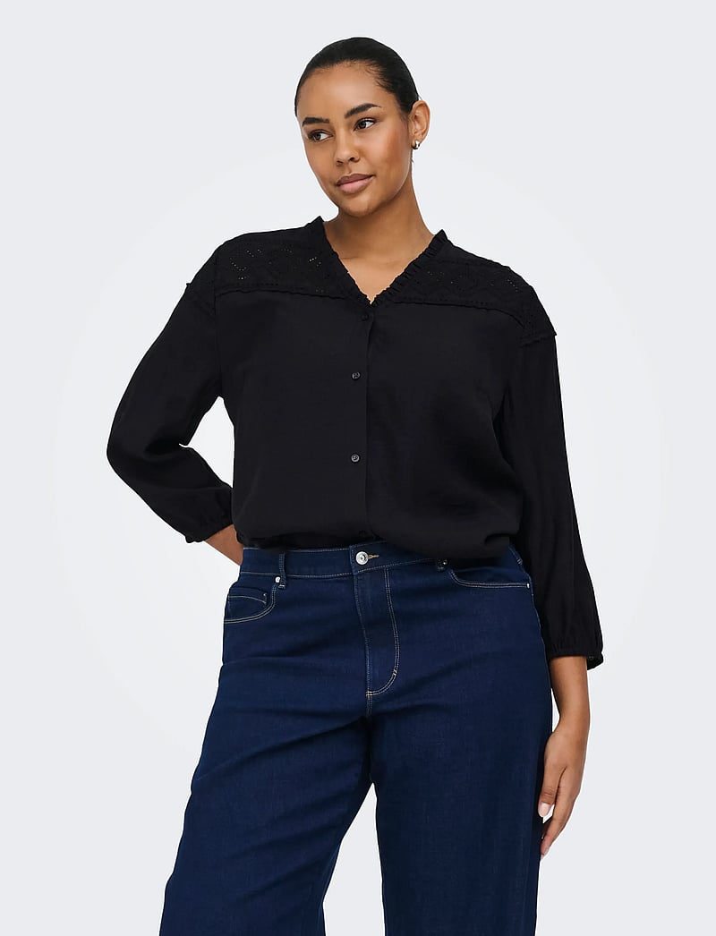 ONLY Carmakoma - CARSIMME 3/4 V-NECK SHIRT WVN - langärmlige blusen - black - 0