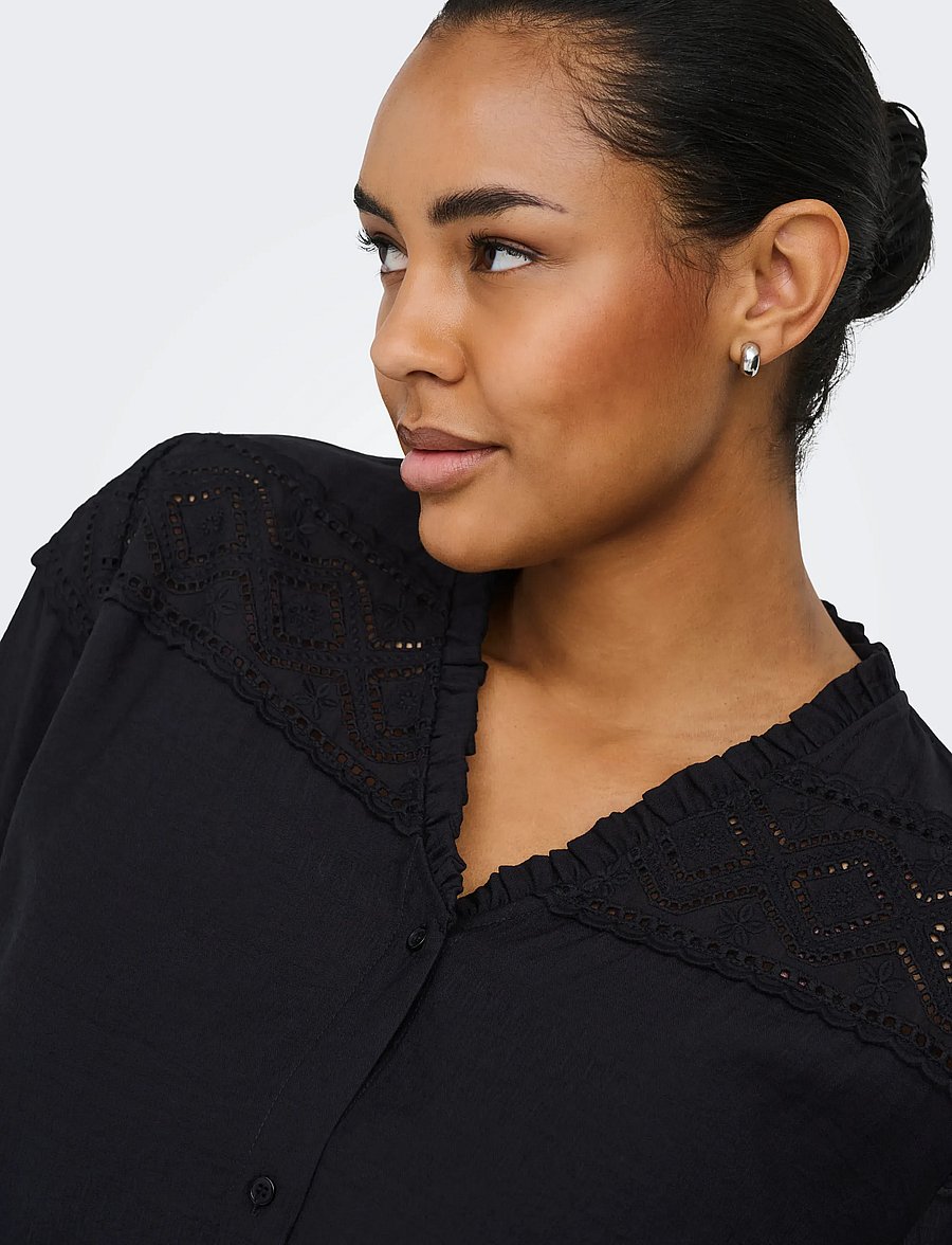 ONLY Carmakoma - CARSIMME 3/4 V-NECK SHIRT WVN - langærmede bluser - black - 5