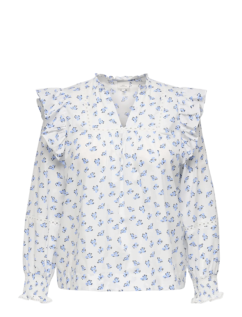 ONLY Carmakoma - CARIDRIS LS FRILL TAPE TOP AOP - langärmlige blusen - cashmere blue - 0