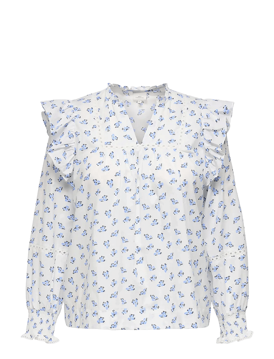 ONLY Carmakoma - CARIDRIS LS FRILL TAPE TOP AOP - langærmede bluser - cashmere blue - 0
