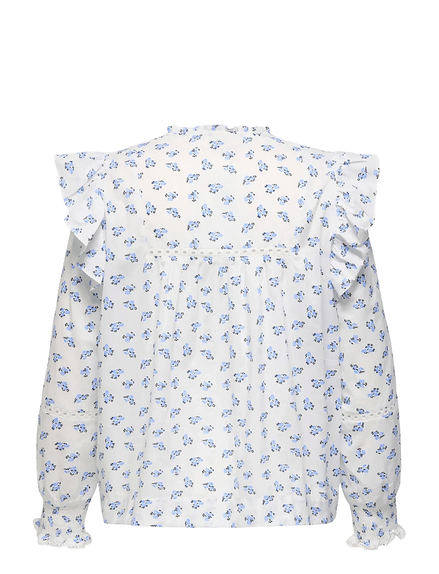 ONLY Carmakoma - CARIDRIS LS FRILL TAPE TOP AOP - langærmede bluser - cashmere blue - 1