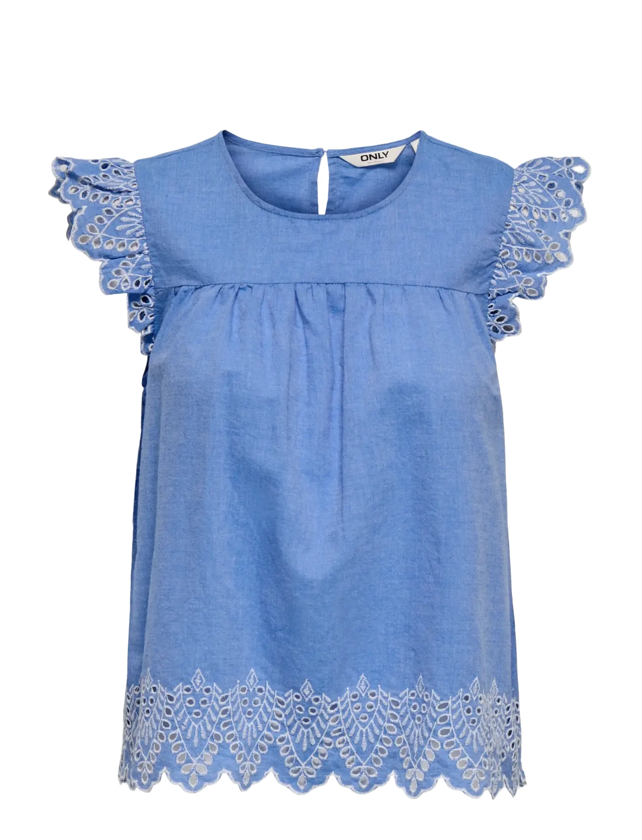 ONLY Carmakoma Cartulum Emb S/S Top Wvn, Kvinder, Ajour Smock Top, Blå, Str: 44