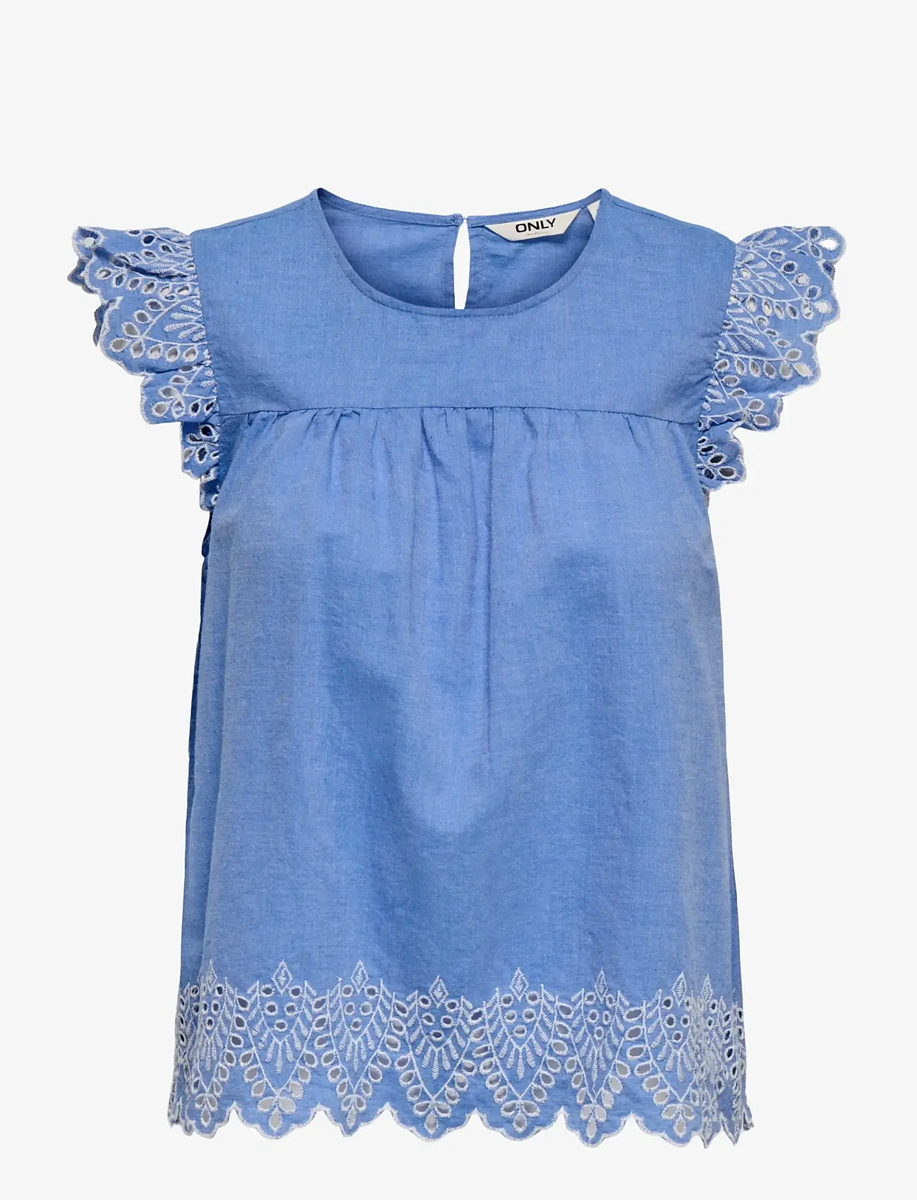 ONLY Carmakoma - CARTULUM EMB S/S TOP WVN - kortærmede bluser - blue bonnet - 0