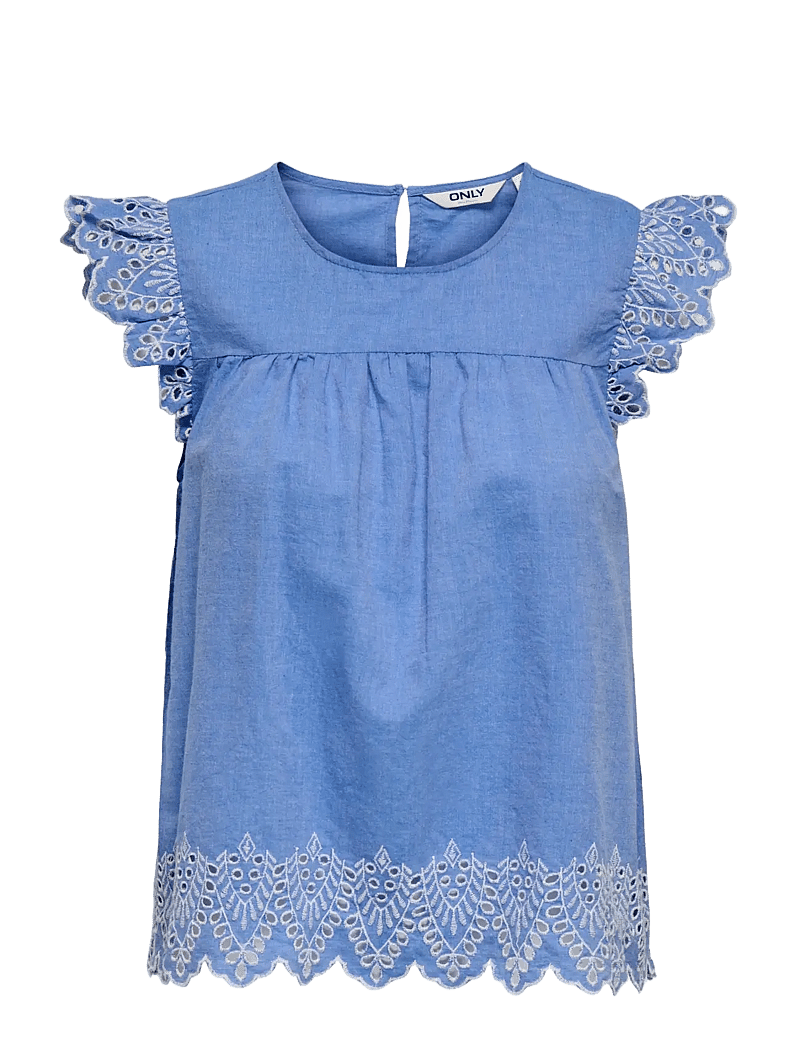 ONLY Carmakoma - CARTULUM EMB S/S TOP WVN - kortærmede bluser - blue bonnet - 0