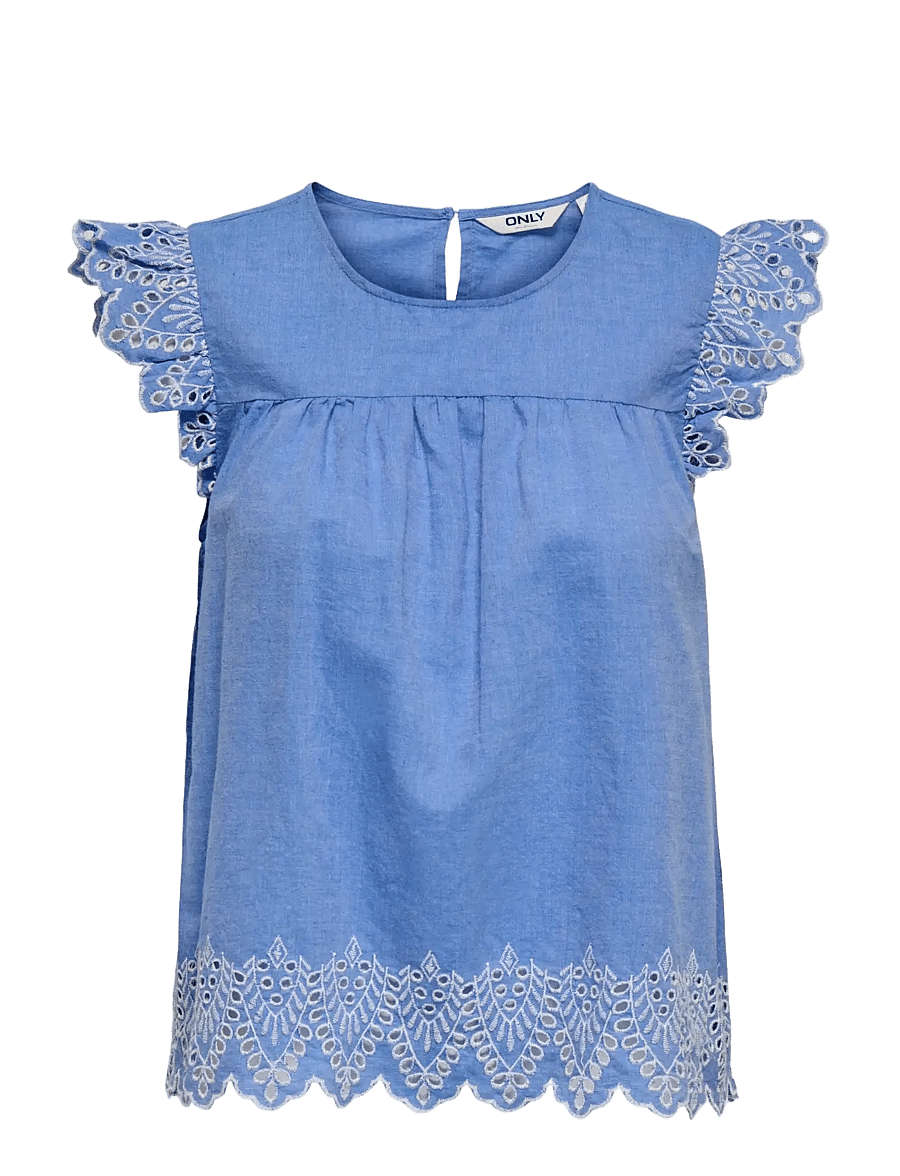 ONLY Carmakoma - CARTULUM EMB S/S TOP WVN - kurzämlige blusen - blue bonnet - 0
