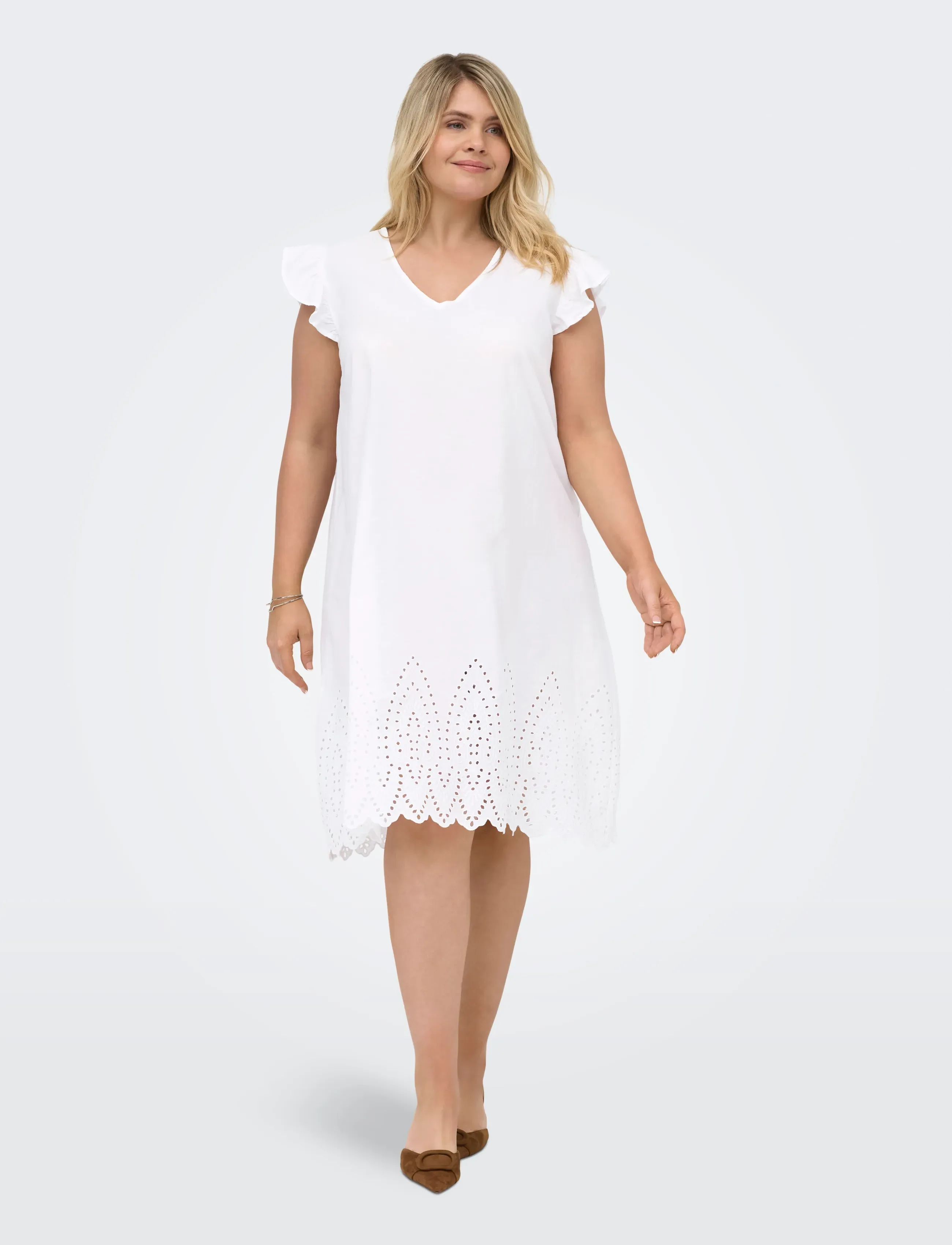 ONLY Carmakoma CARTULUM EMB S/S DRESS WVN - Kleidung - BRIGHT WHITE / white