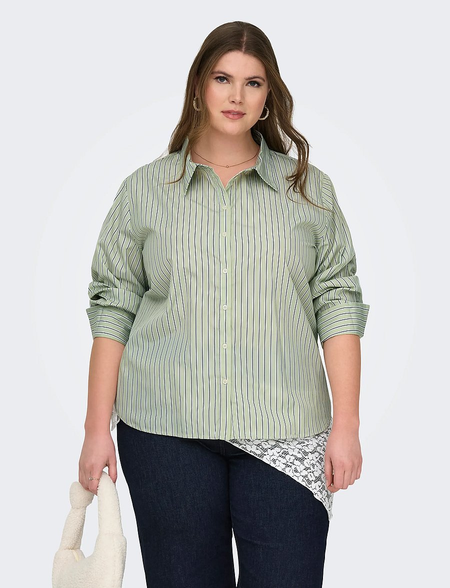 ONLY Carmakoma - CAROREGON ALVA LS REG SHIRT WVN - langærmede skjorter - celadon green - 0