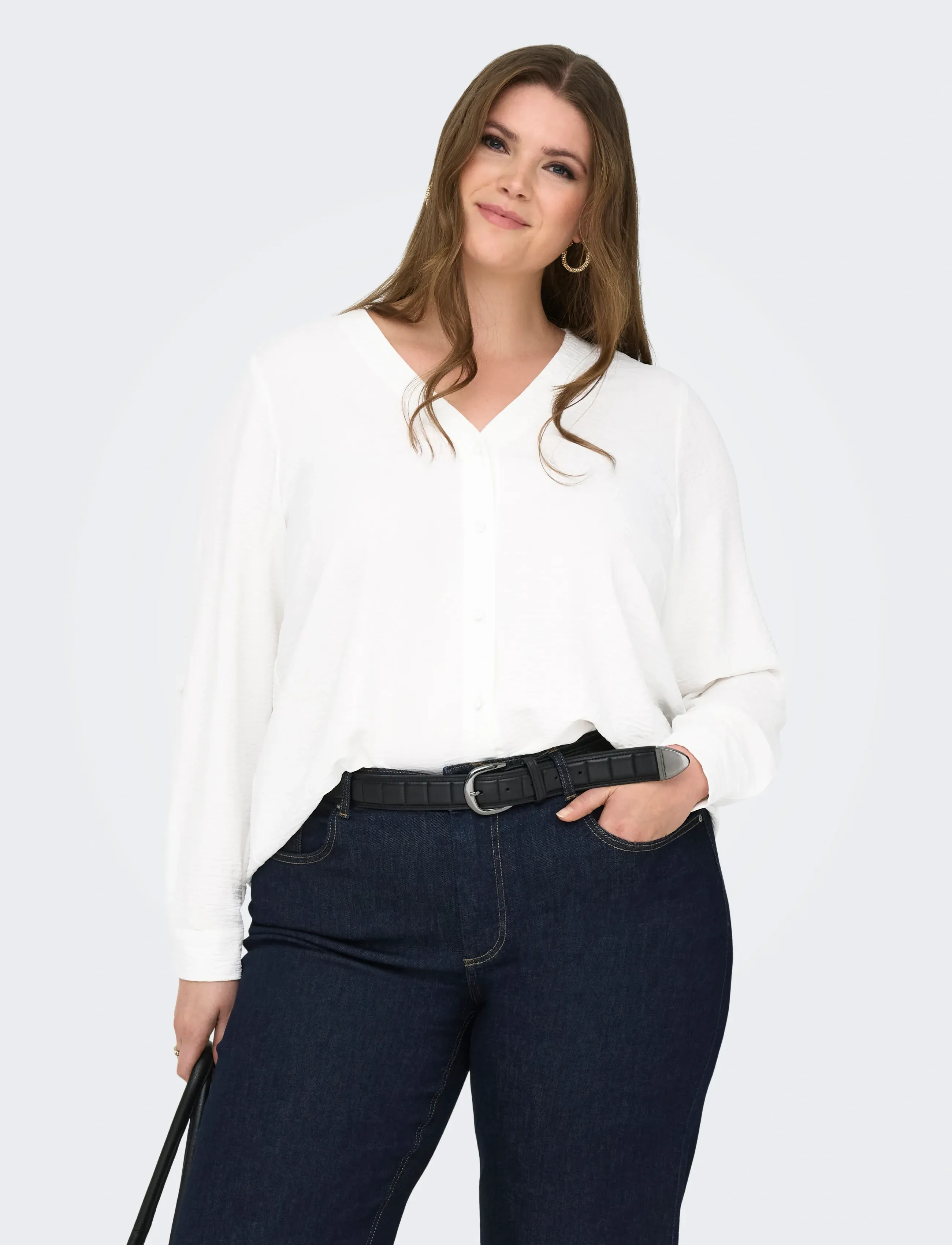 ONLY Carmakoma CARJANA METTE LIFE V-NECK LS SHIRT NOOS - Blusar & Skjortor - CLOUD DANCER / white