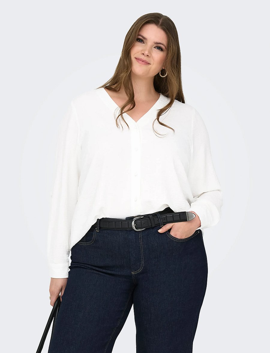 ONLY Carmakoma - CARJANA METTE LIFE V-NECK LS SHIRT NOOS - cloud dancer - 0