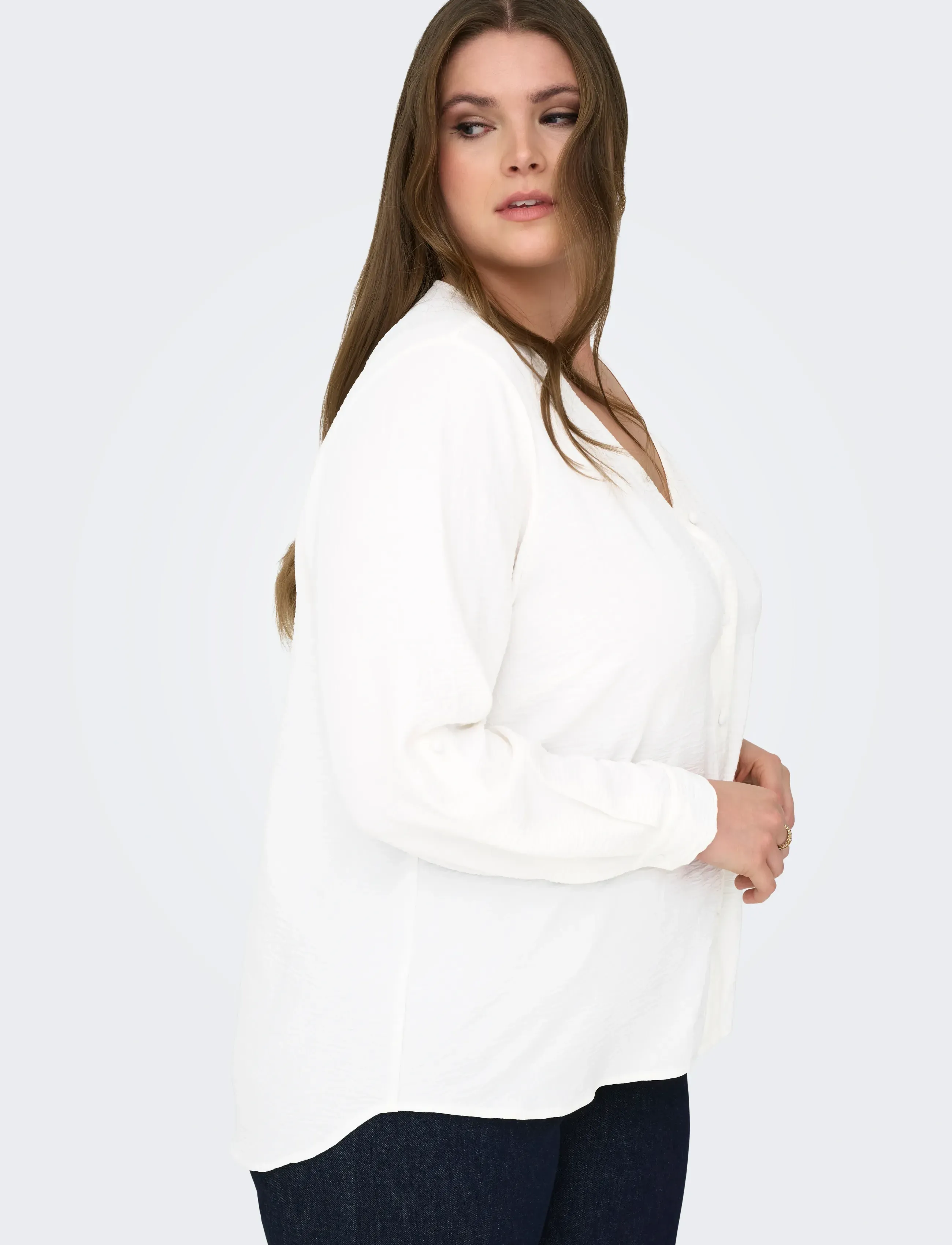 ONLY Carmakoma - CARJANA METTE LIFE V-NECK LS SHIRT NOOS - cloud dancer - 4