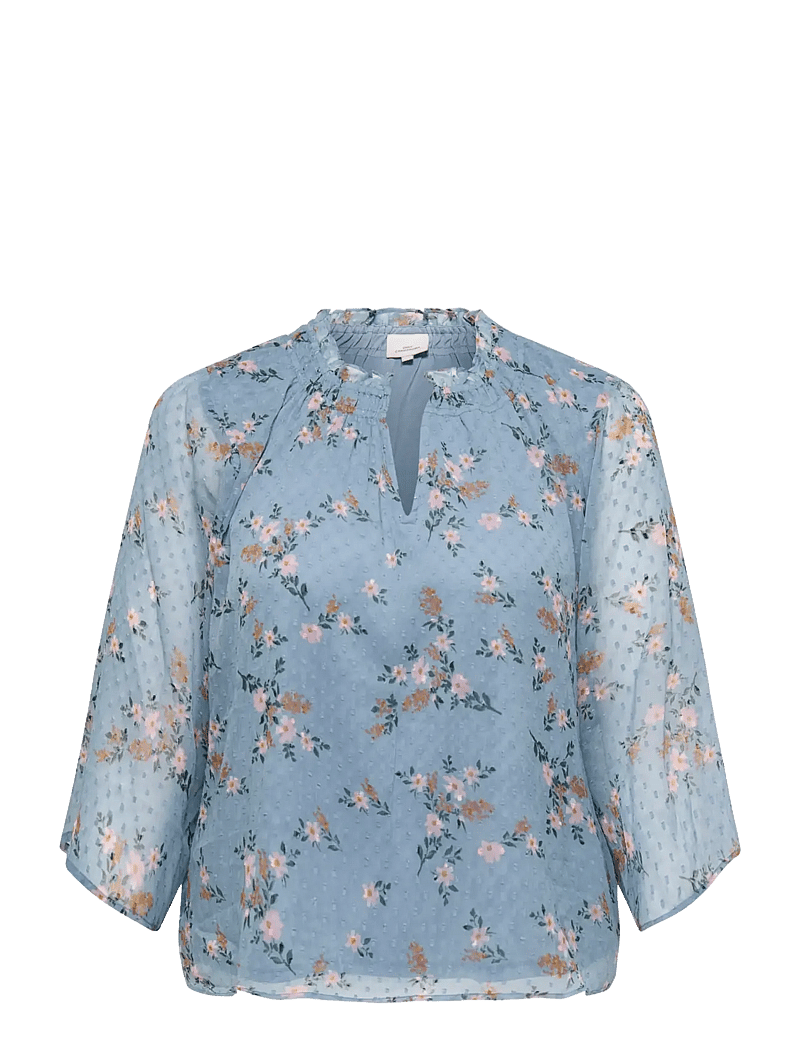 ONLY Carmakoma - CARSIGRID L/S V-NECK TOP AOP - långärmade blusar - riviera - 1