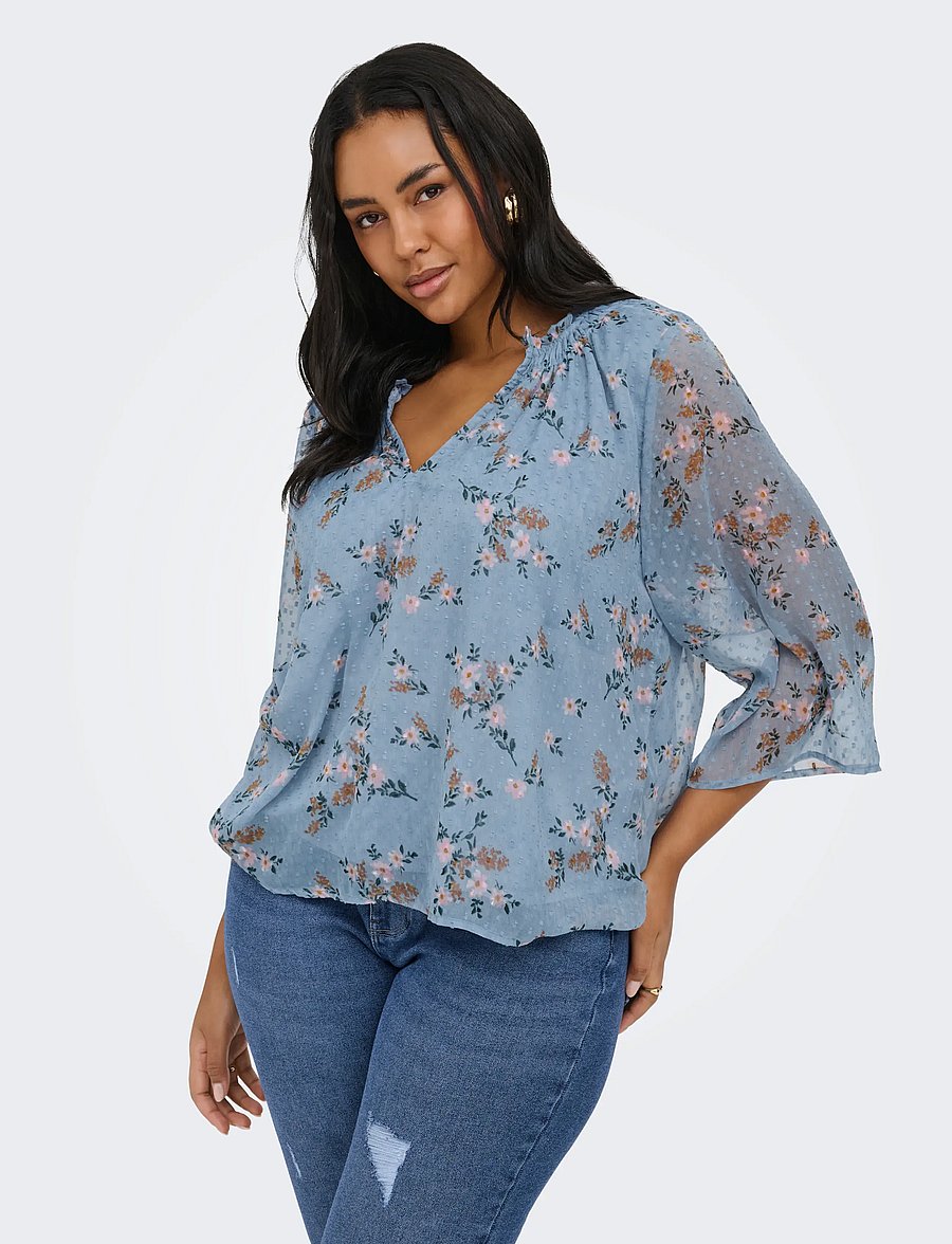ONLY Carmakoma - CARSIGRID L/S V-NECK TOP AOP - blouses à manches longues - riviera - 0