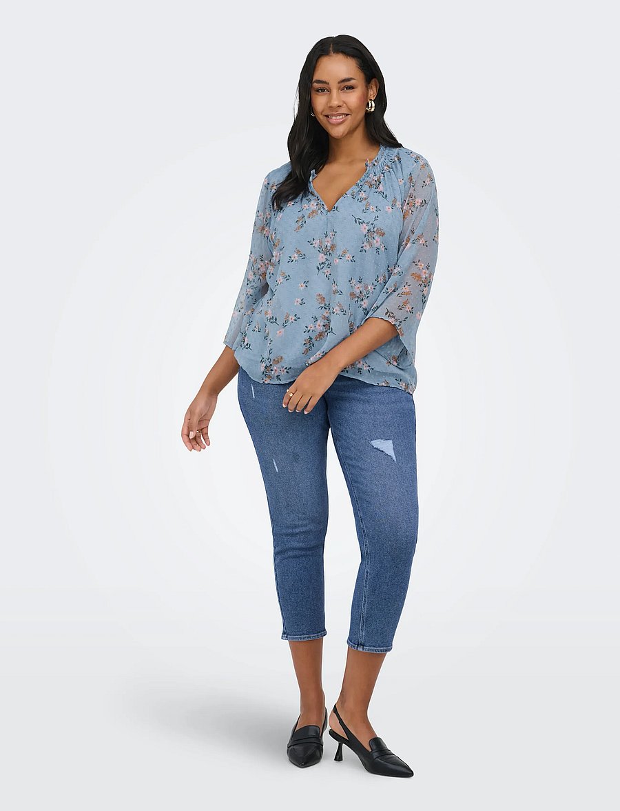 ONLY Carmakoma - CARSIGRID L/S V-NECK TOP AOP - blouses à manches longues - riviera - 4