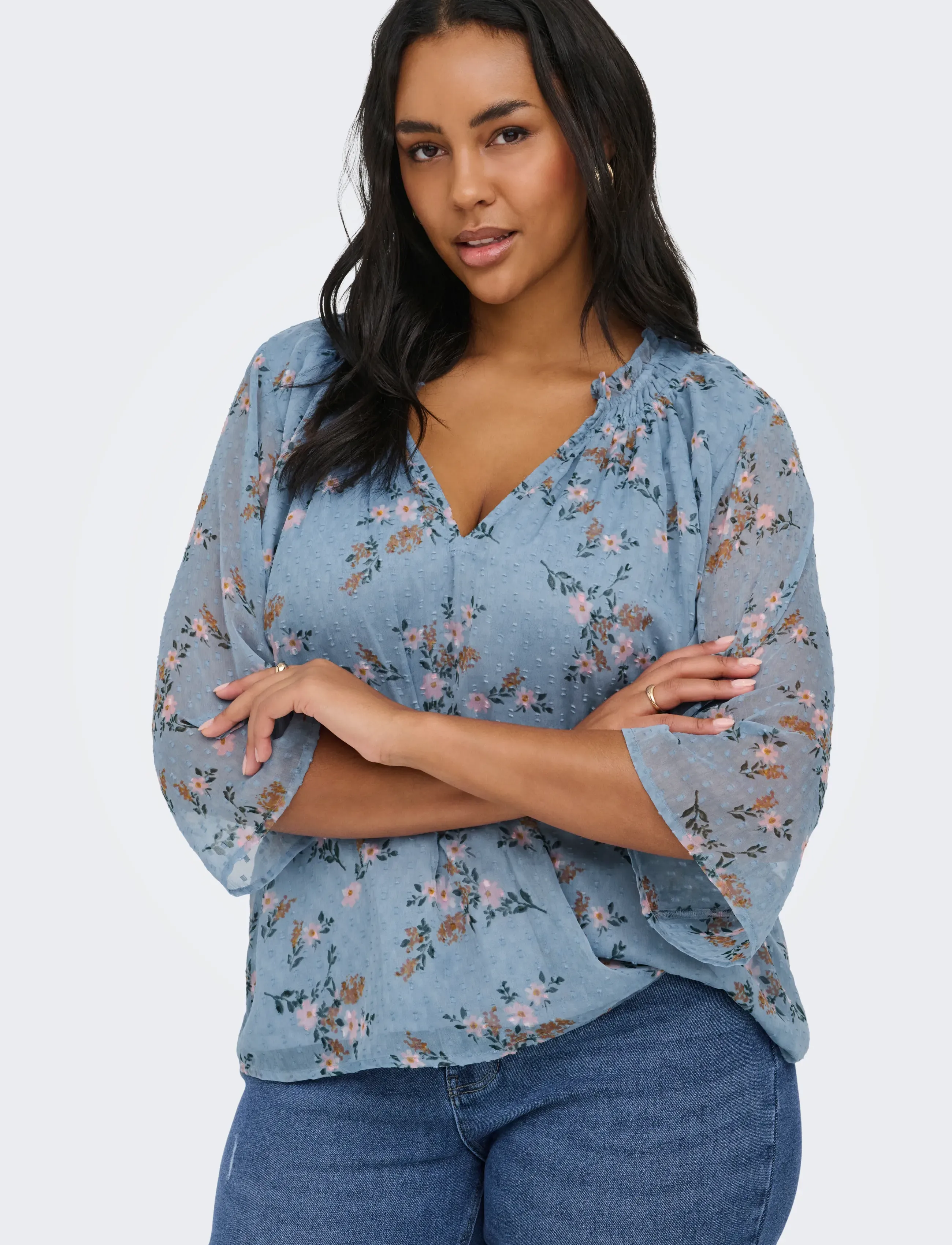 ONLY Carmakoma - CARSIGRID L/S V-NECK TOP AOP - blouses à manches longues - riviera - 5