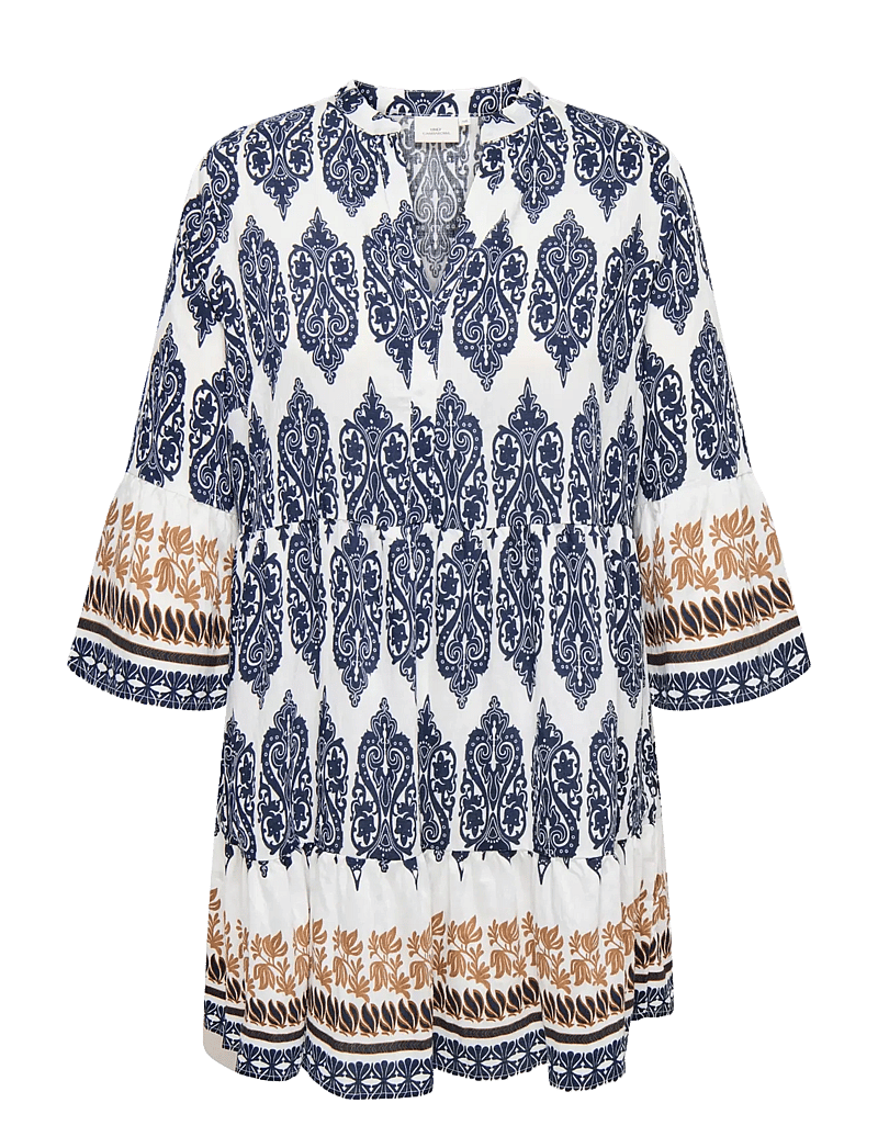 ONLY Carmakoma - CARHAVANA 3/4 TUNIC DRESS AOP - kurze kleider - cloud dancer - 0