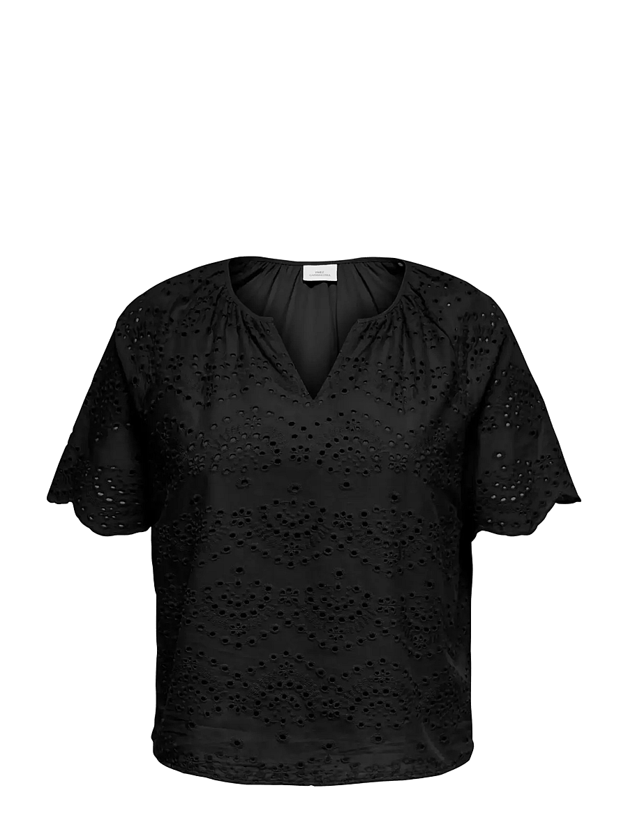 ONLY Carmakoma - CARKAJSA SS V-NECK TOP WVN - kortærmede bluser - black - 0