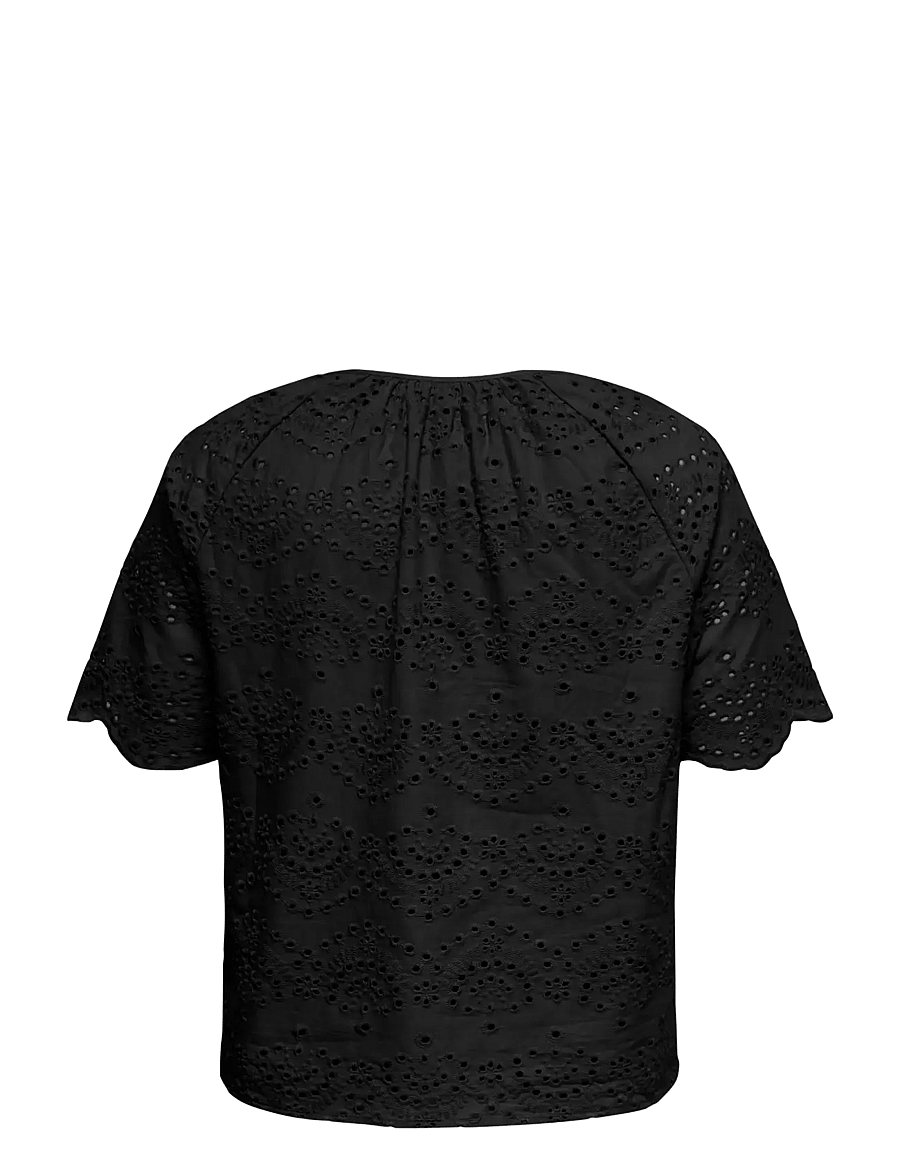 ONLY Carmakoma - CARKAJSA SS V-NECK TOP WVN - kortærmede bluser - black - 1