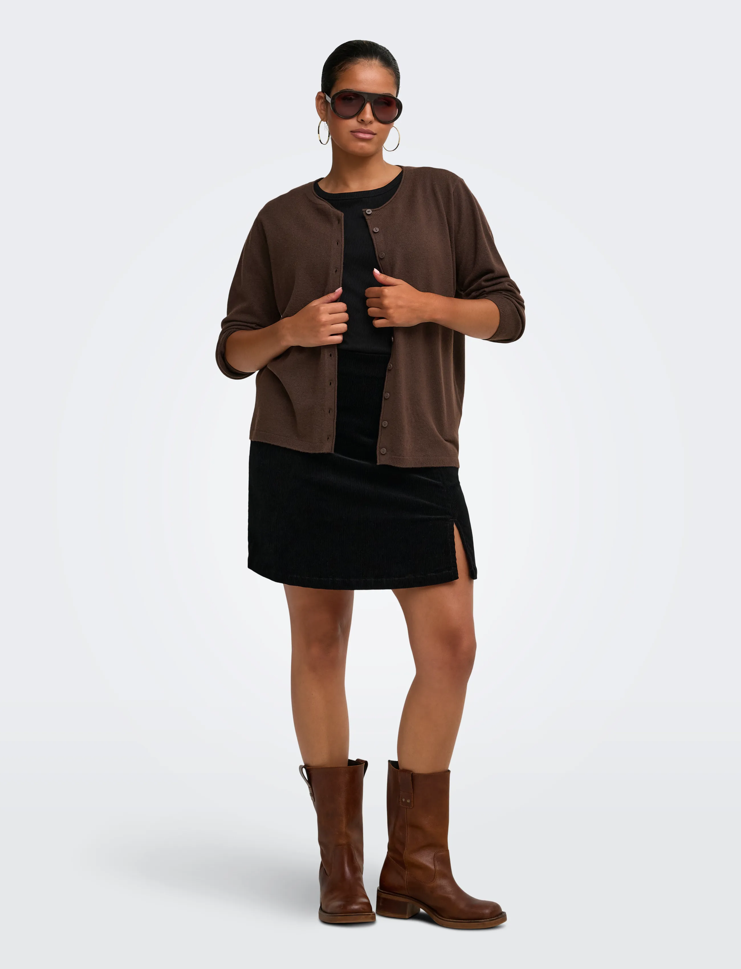 ONLY Carmakoma - CARLOYAL LS O-NECKBU CARDI KNT NOOS - strickjacken - chocolate torte - 4