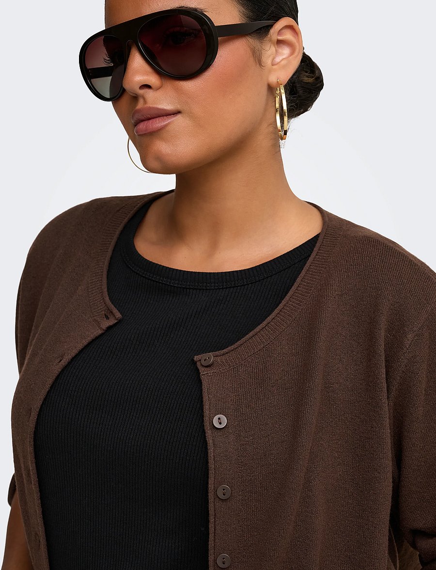 ONLY Carmakoma - CARLOYAL LS O-NECKBU CARDI KNT NOOS - strickjacken - chocolate torte - 5