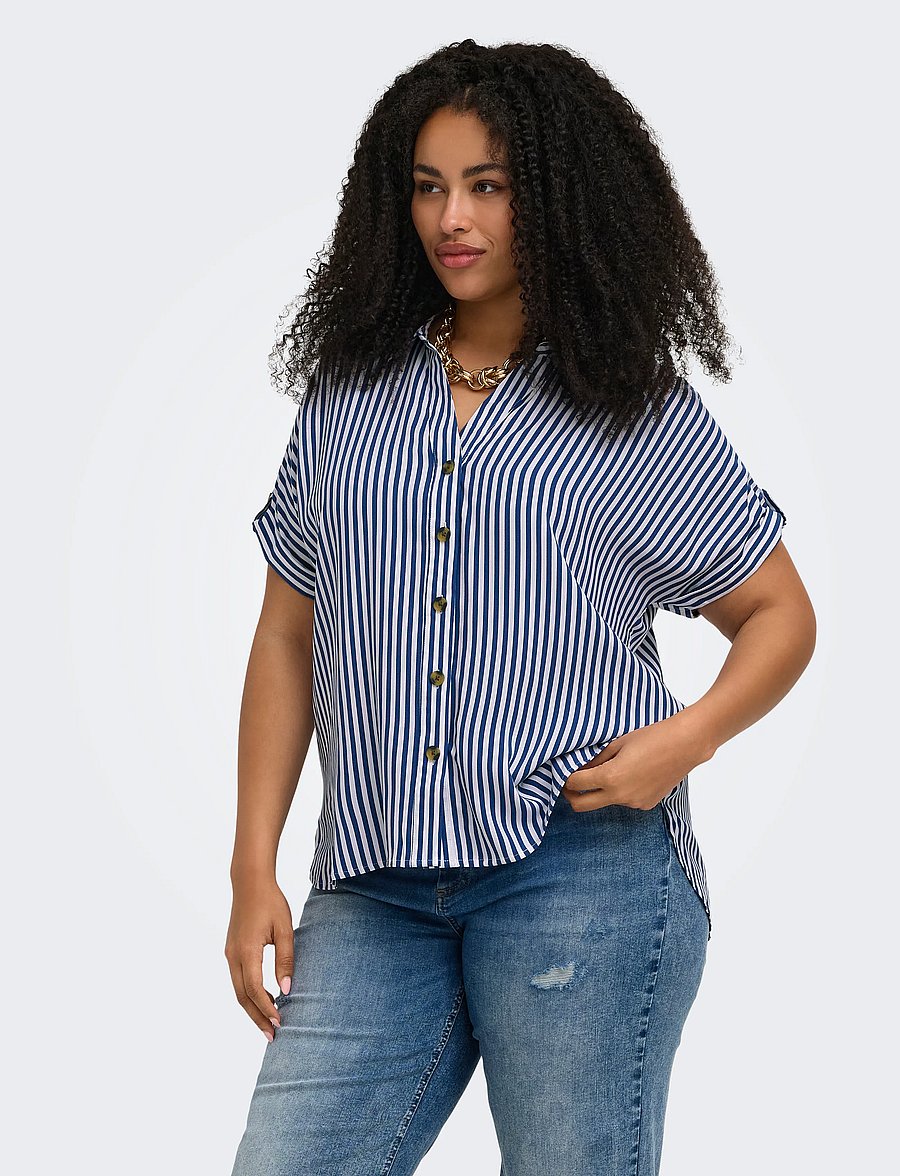 ONLY Carmakoma - CARYASMIN S/S SHIRT WVN NOOS - lühikeste varrukatega särgid - peacoat - 0