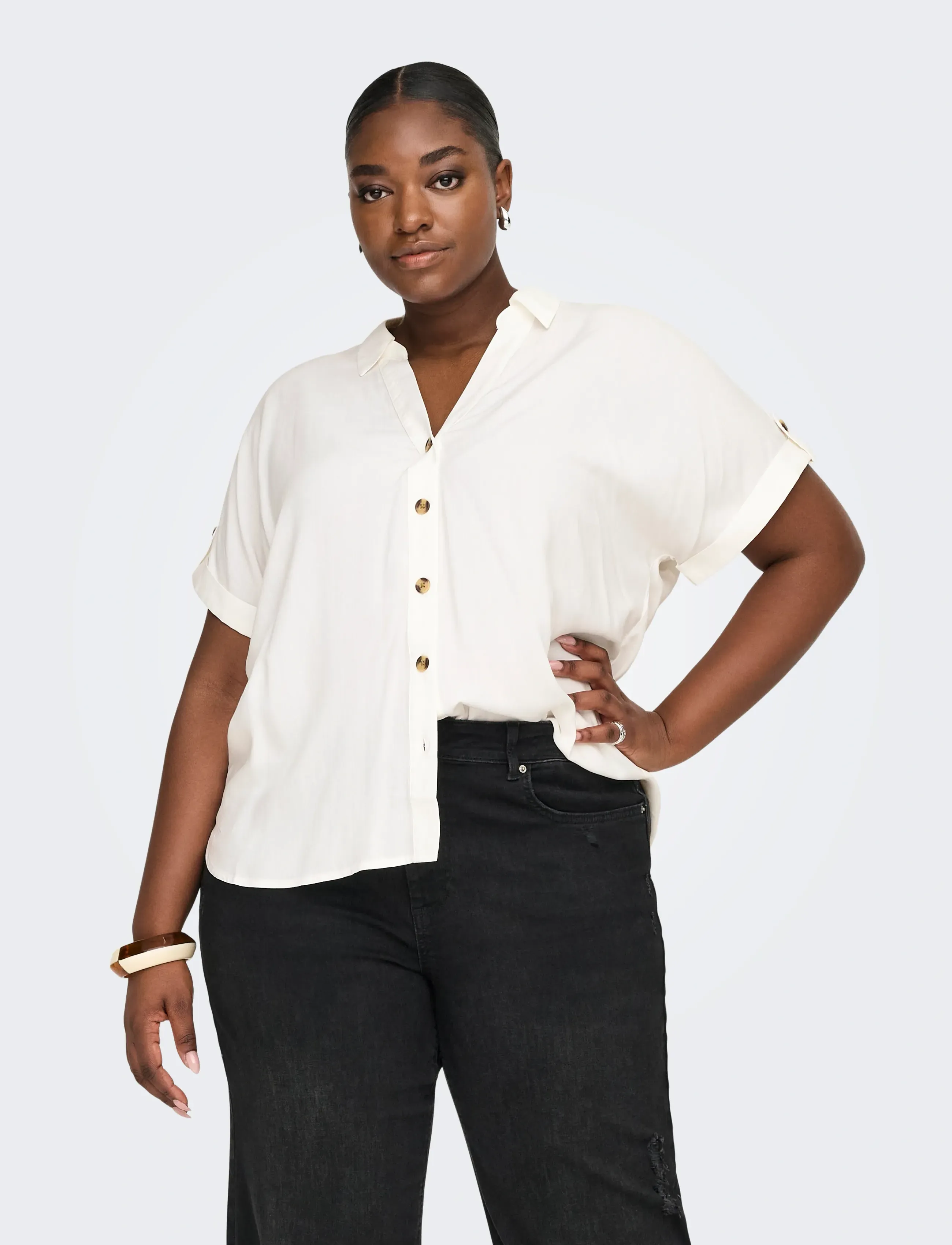 ONLY Carmakoma CARYASMIN SHIRT S/S WVN NOOS - Skjorter - SNOW WHITE / white