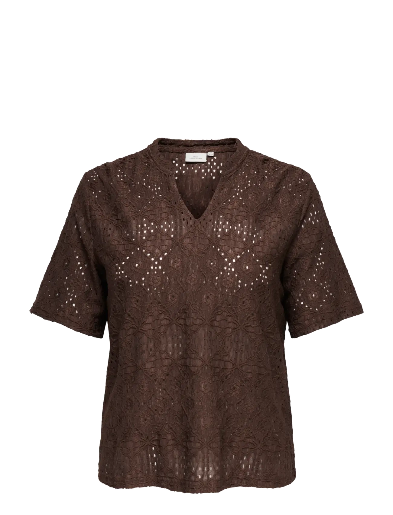 ONLY Carmakoma CARHELLEN S/S V-NECK BLOUSE JRS - Bluser - SHOPPING BAG / brown
