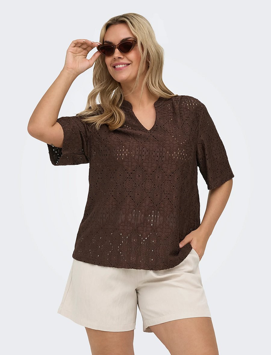ONLY Carmakoma - CARHELLEN S/S V-NECK BLOUSE JRS - lühikeste varrukatega pluusid - shopping bag - 0