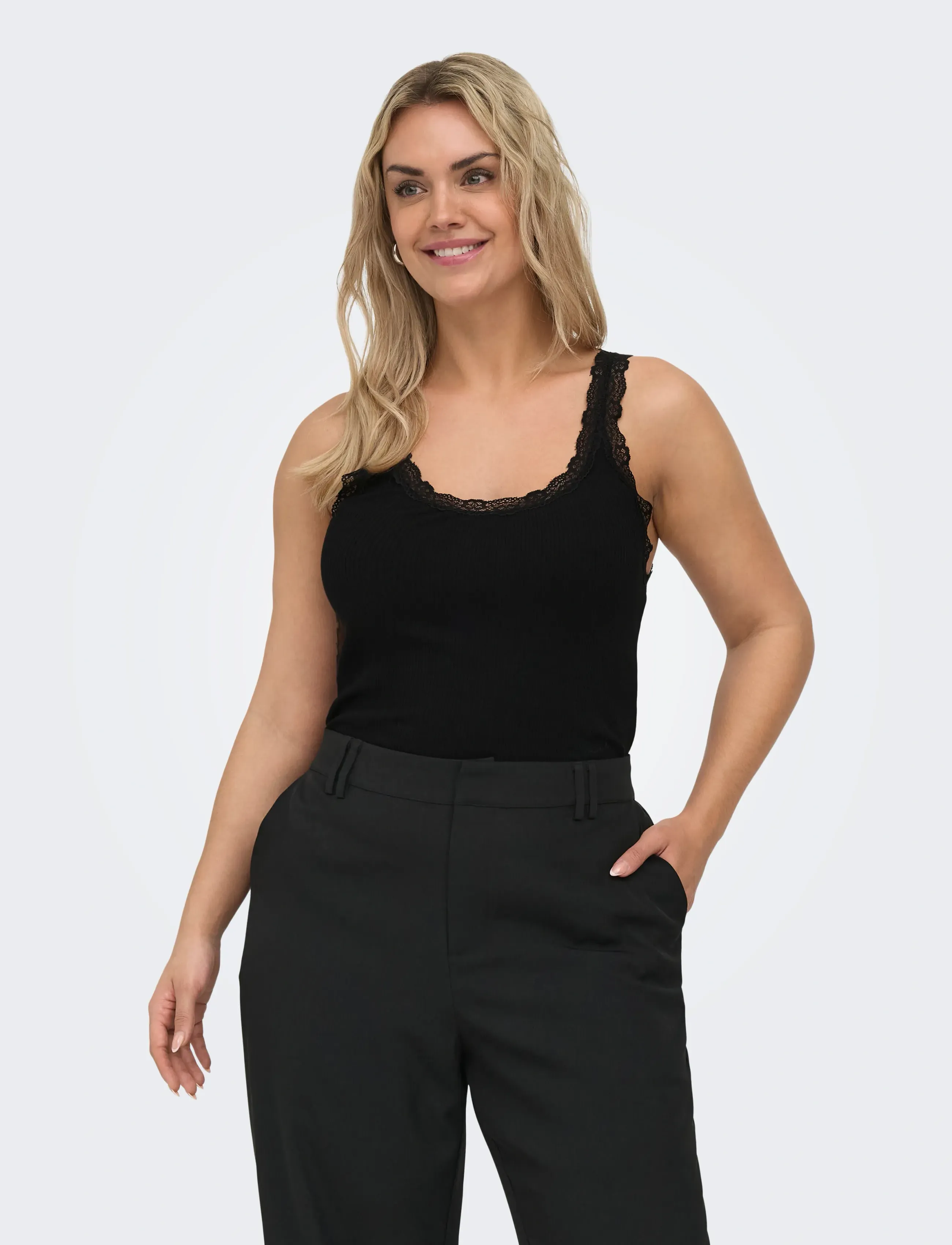 ONLY Carmakoma CARSARA SHARAI LACE TANK TOP JRS NOOS - T-Shirts & Tops - BLACK / black