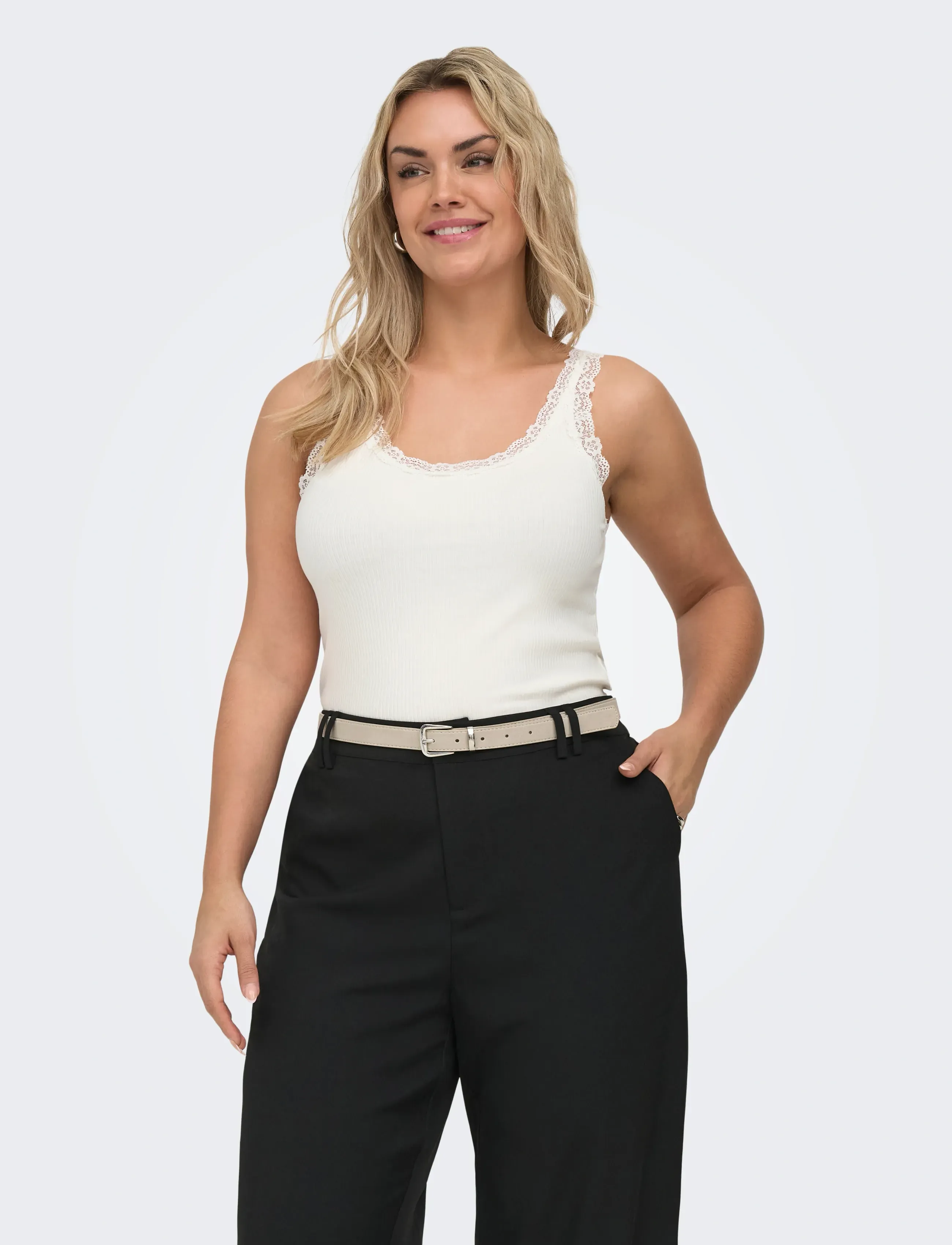 ONLY Carmakoma CARSARA SHARAI LACE TANK TOP JRS NOOS - T-Shirts & Tops - CLOUD DANCER / white