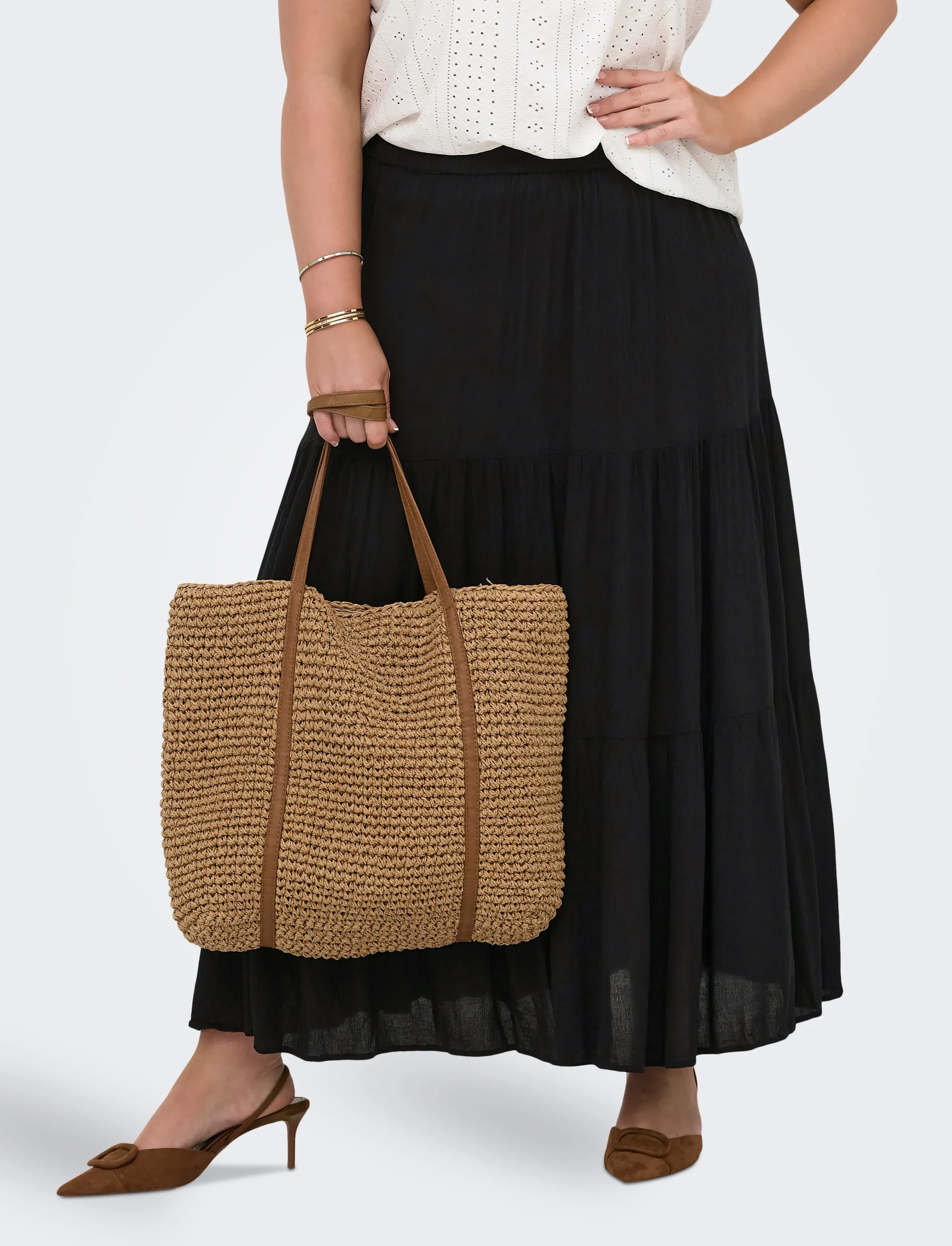 ONLY Carmakoma Carmikka Long Skirt Wvn Noos, 54, Black, Nederdele > Maxi Nederdele, Dame