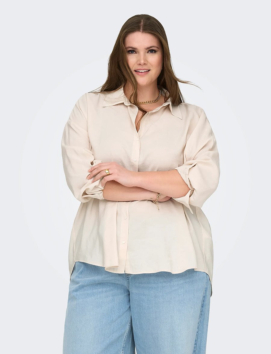 ONLY Carmakoma - CARZAZIMA L/S LOOSE SHIRT WVN NOOS - langærmede skjorter - antique white - 0