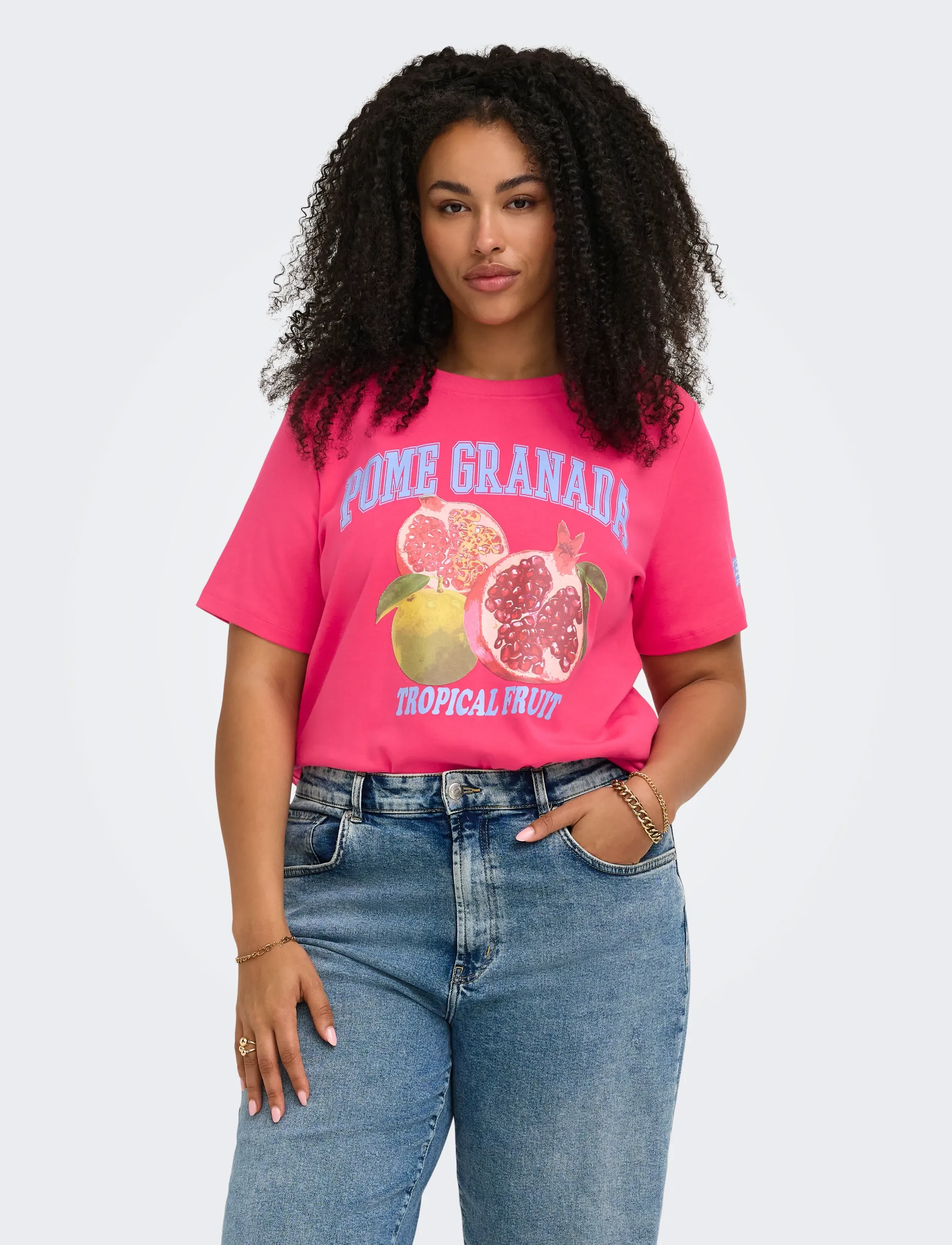 ONLY Carmakoma Carjenny Ss Print Jeans Tee Jrs, 50-52, Pink, T-Shirts & Toppe > Kortærmede, Dame