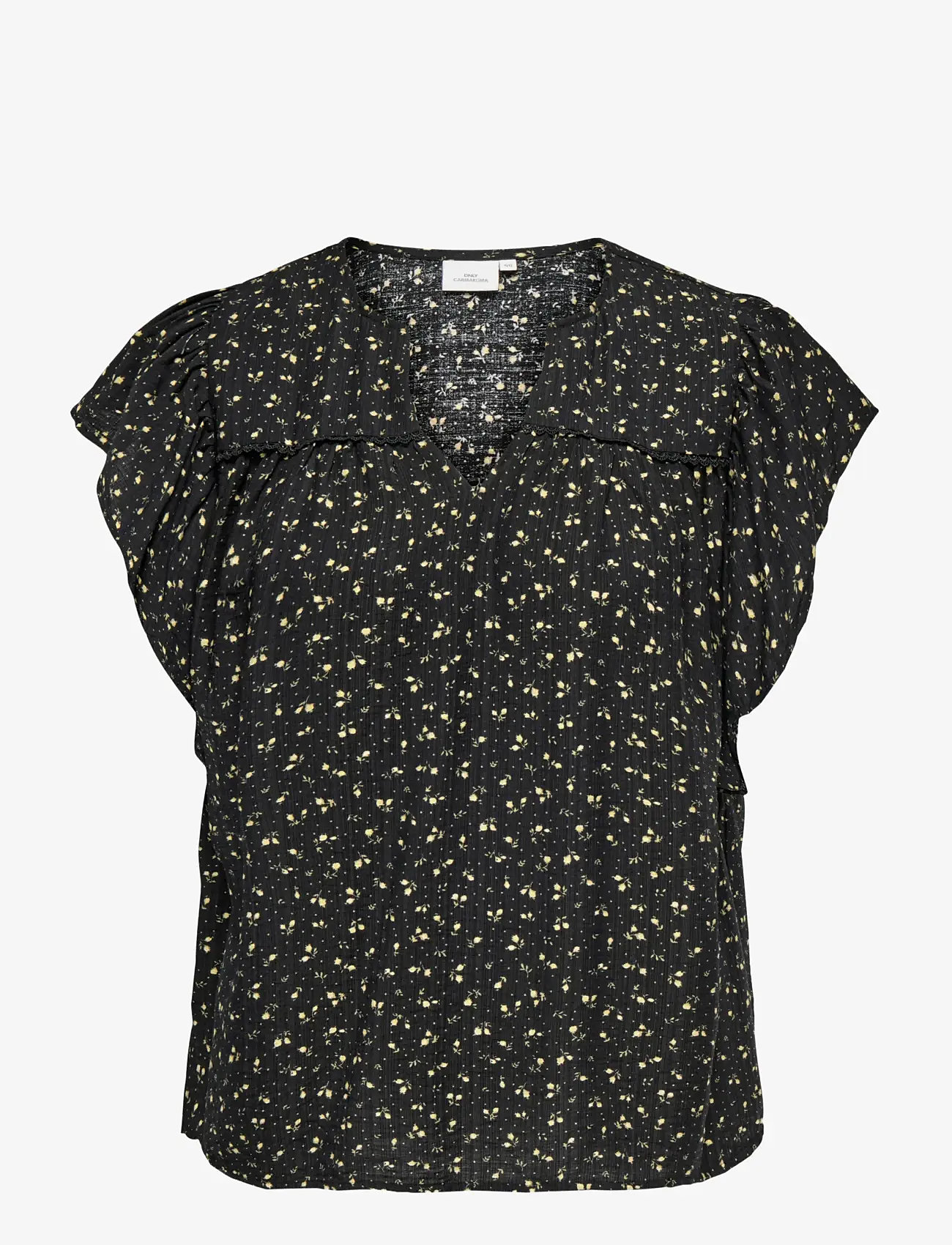 ONLY Carmakoma - CARALBERTHE S/S V-NECK TOP AOP - kortærmede bluser - black - 1