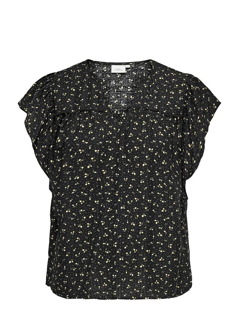 ONLY Carmakoma - CARALBERTHE S/S V-NECK TOP AOP - kurzämlige blusen - black - 1