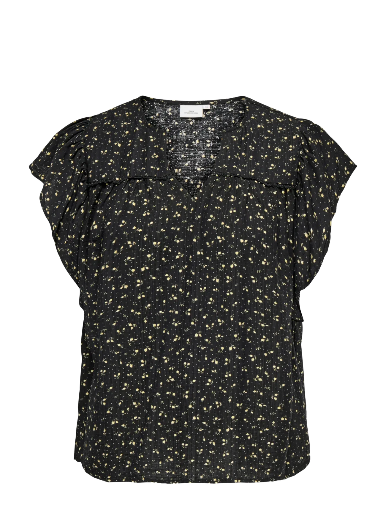 ONLY Carmakoma - CARALBERTHE S/S V-NECK TOP AOP - kortärmade blusar - black - 1
