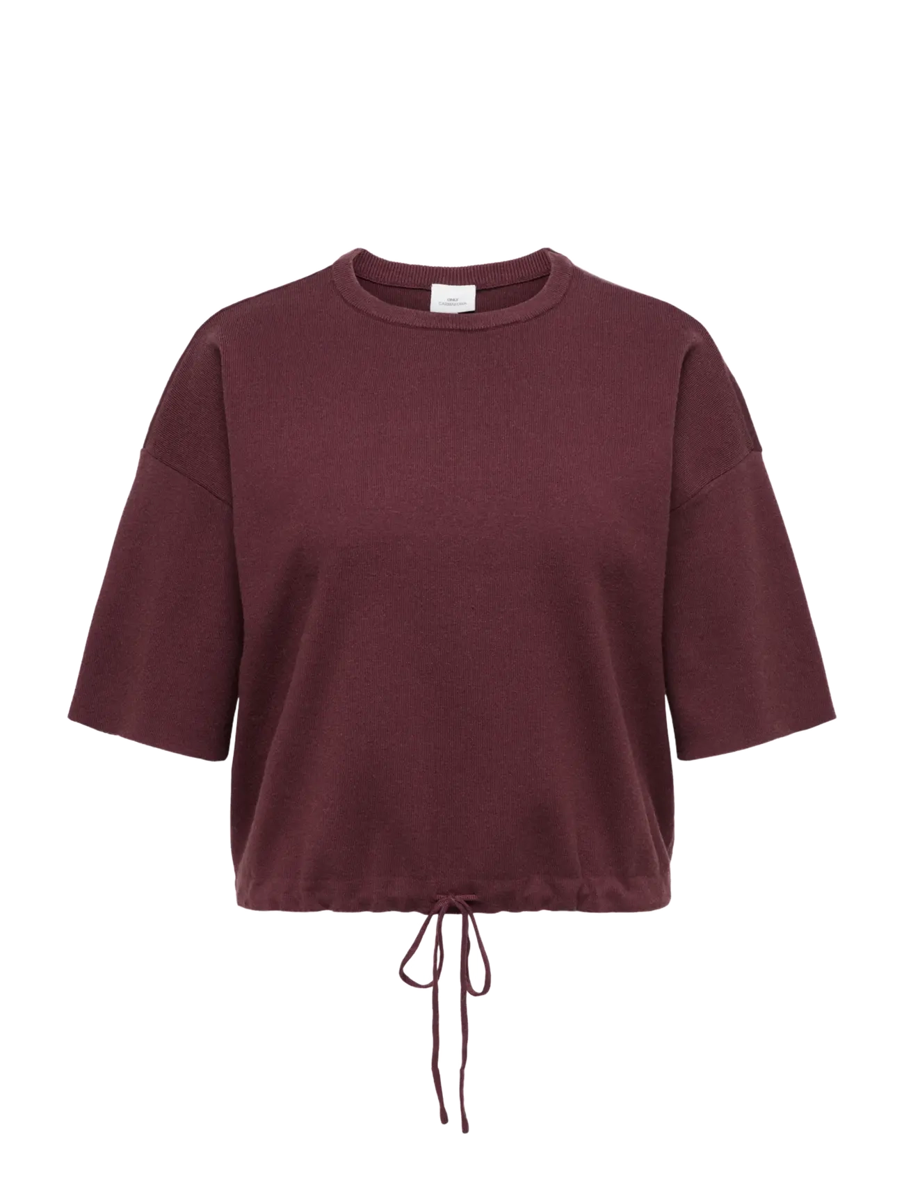 ONLY Carmakoma CARSITERI SS LOOSE TIE O-NECK TOP KNT - T-shirts & Toppar - FIG / burgundy