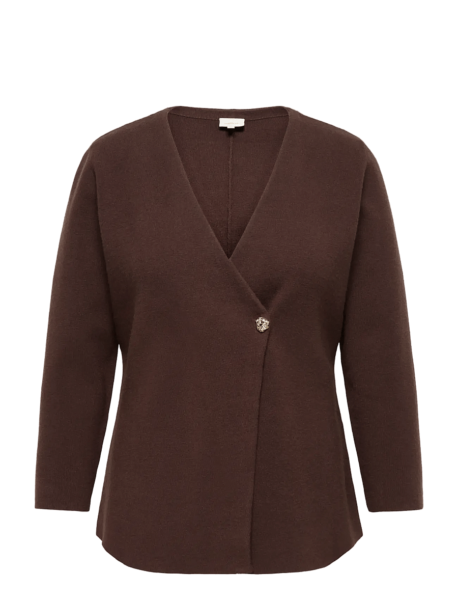 ONLY Carmakoma - CARIBI LS FULL V-NECK CARDI KNT - strickjacken - coffee bean - 0