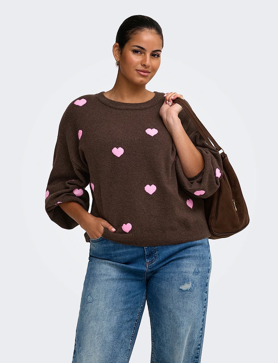 ONLY Carmakoma - CARRICA LS DETAIL O-NECK KNT - striktrøjer - coffee bean - 0