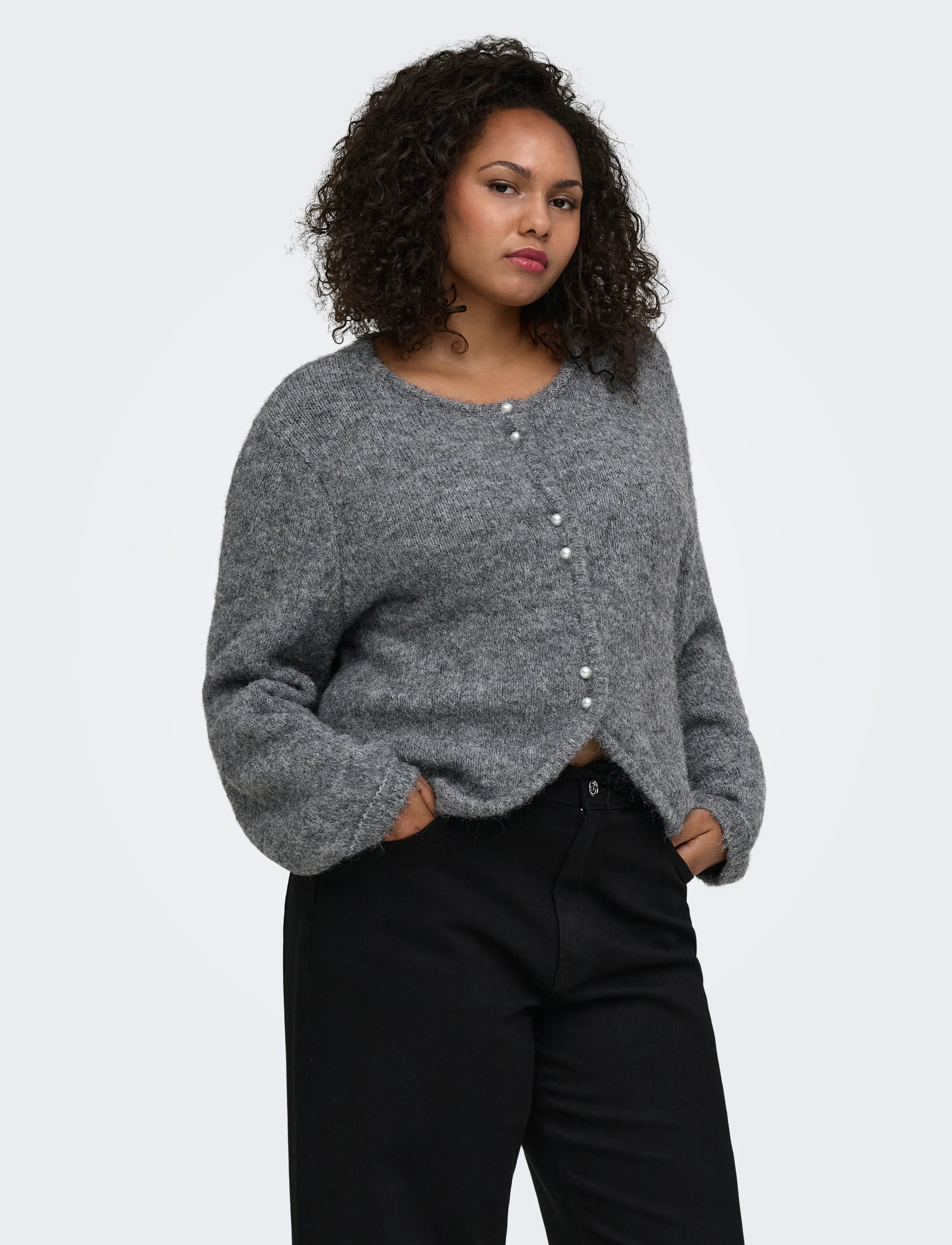 ONLY Carmakoma CARZAGGIE BUTTON ONECK CARDI KNT - Strickmode - DARK GREY MELANGE / grey