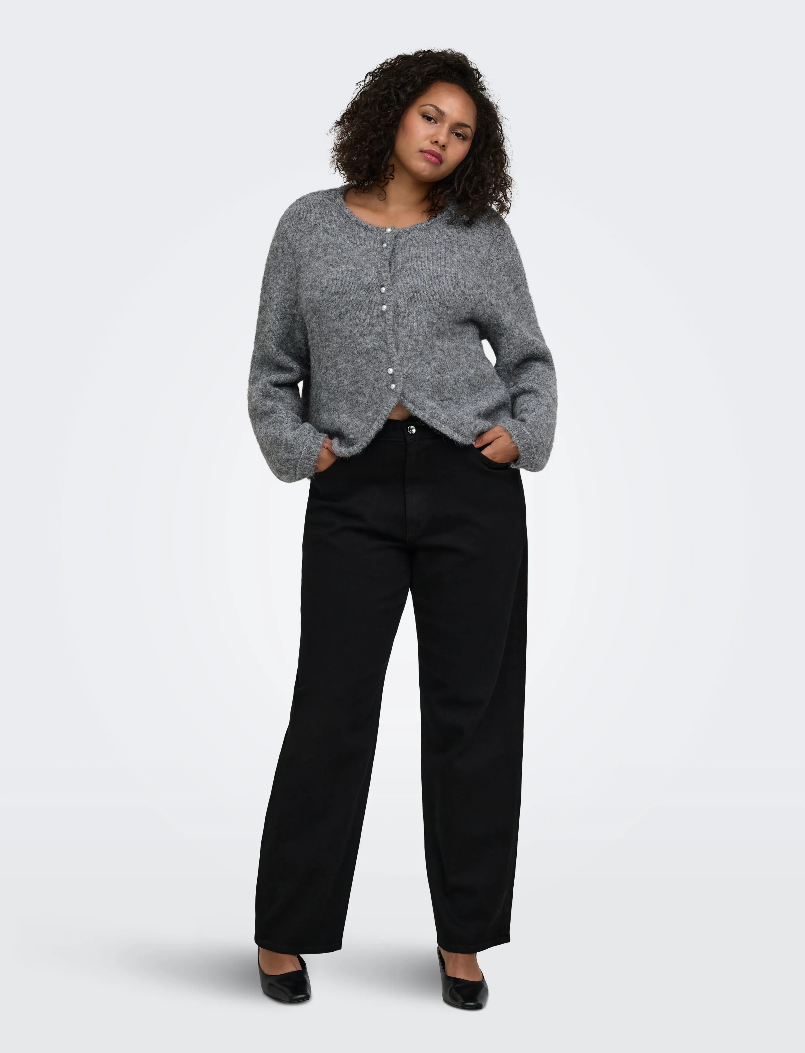 ONLY Carmakoma - CARZAGGIE BUTTON ONECK CARDI KNT - efterårstøj - dark grey melange - 4