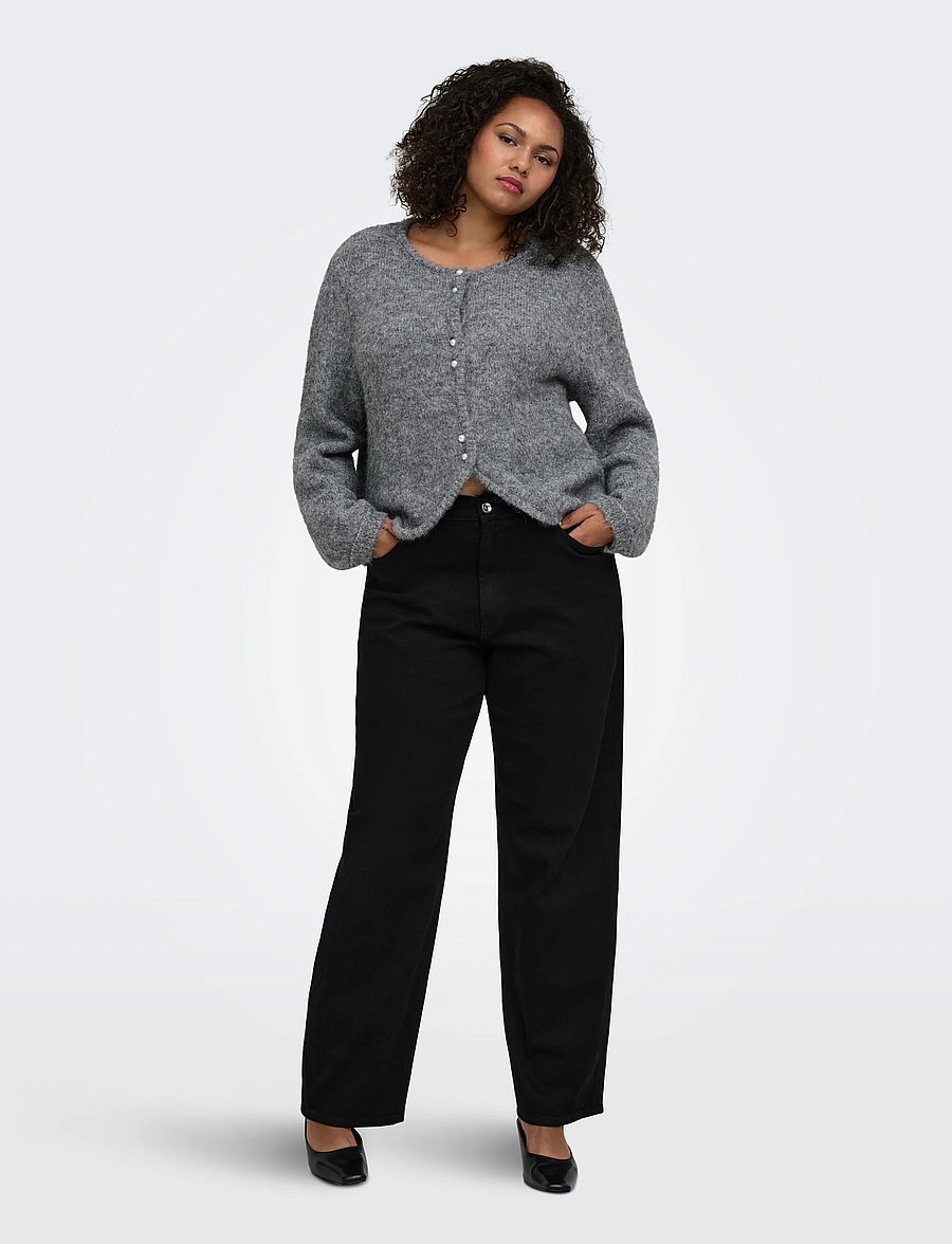 ONLY Carmakoma - CARZAGGIE BUTTON ONECK CARDI KNT - koftor - dark grey melange - 4