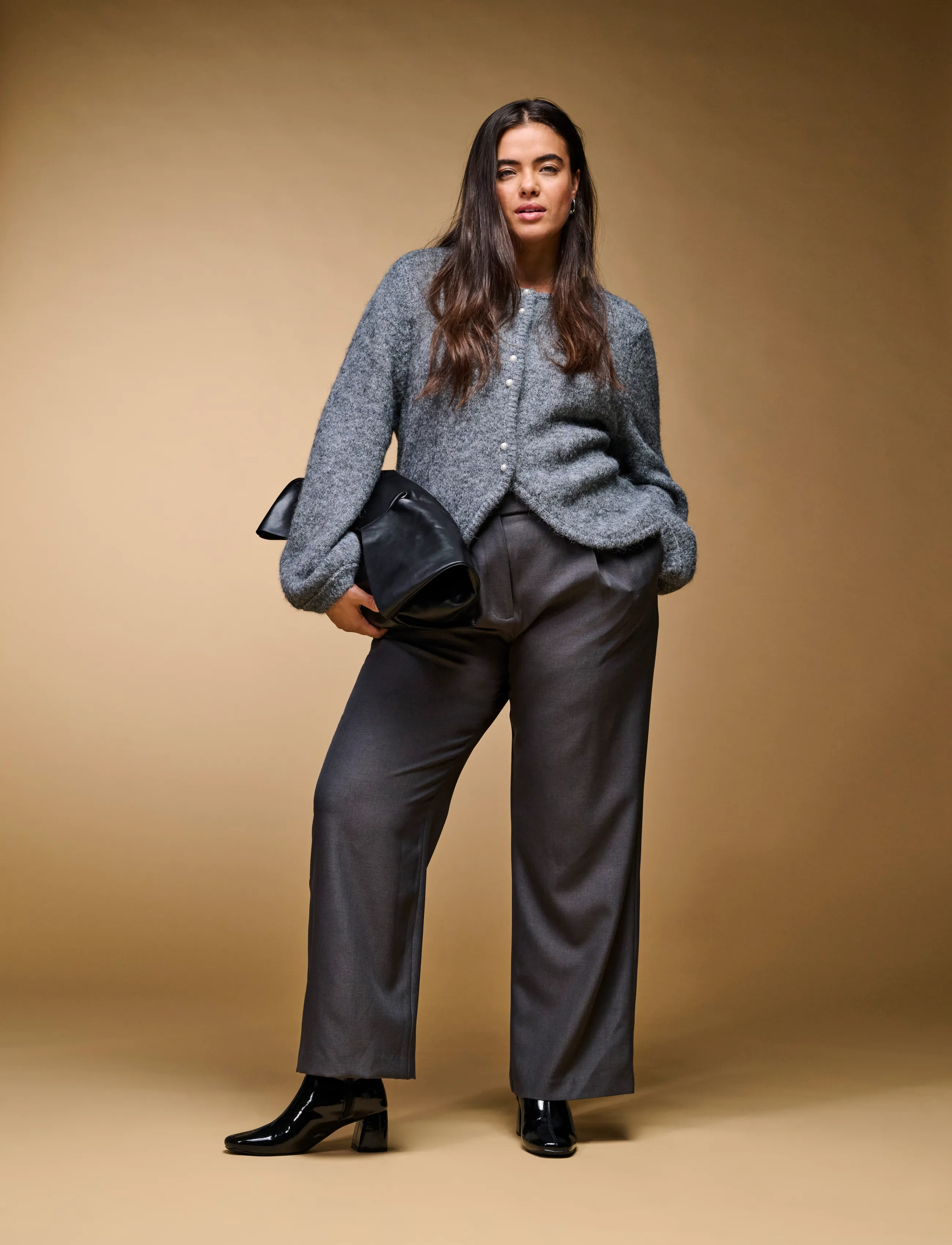 ONLY Carmakoma - CARZAGGIE BUTTON ONECK CARDI KNT - strickjacken - dark grey melange - 4