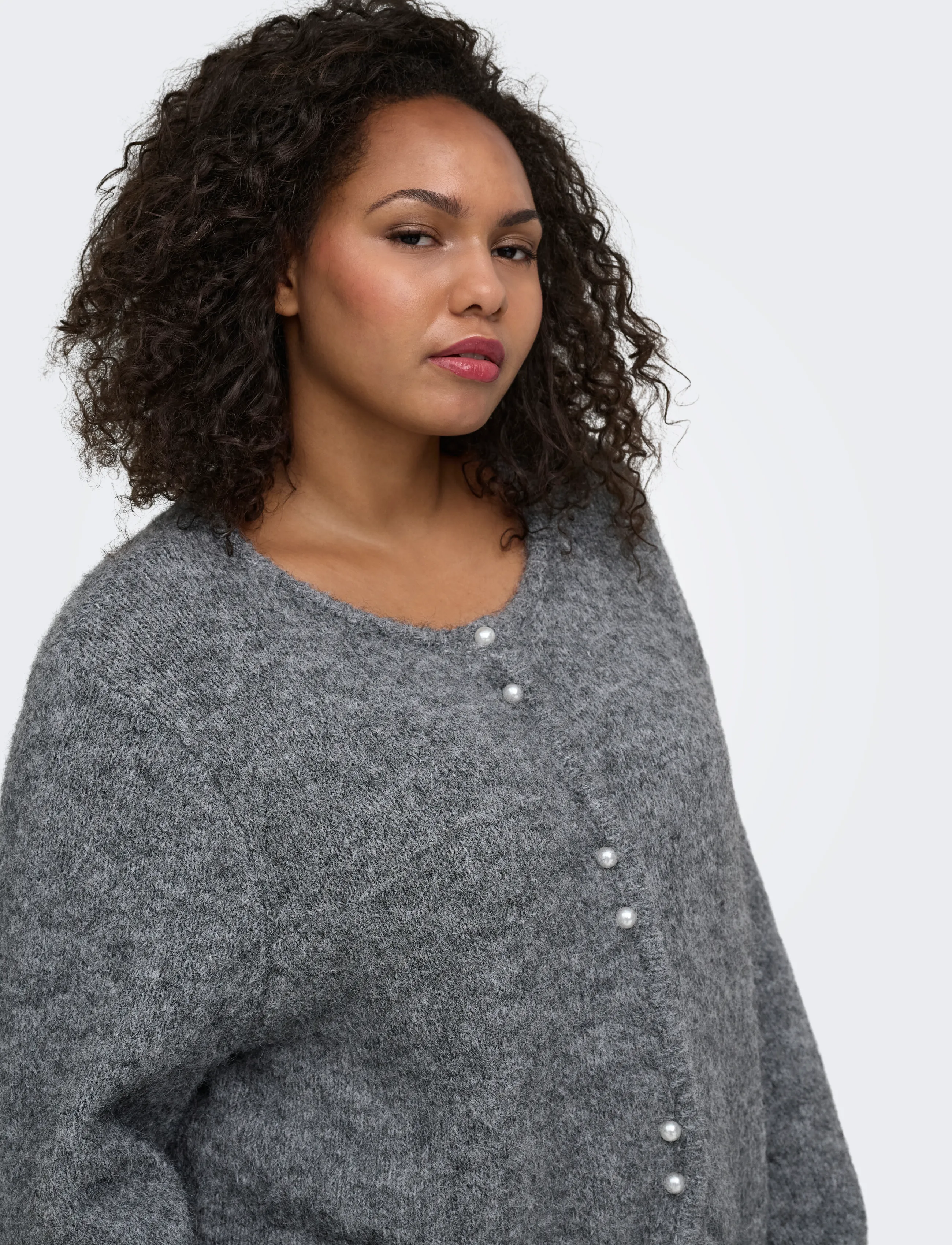 ONLY Carmakoma - CARZAGGIE BUTTON ONECK CARDI KNT - efterårstøj - dark grey melange - 5